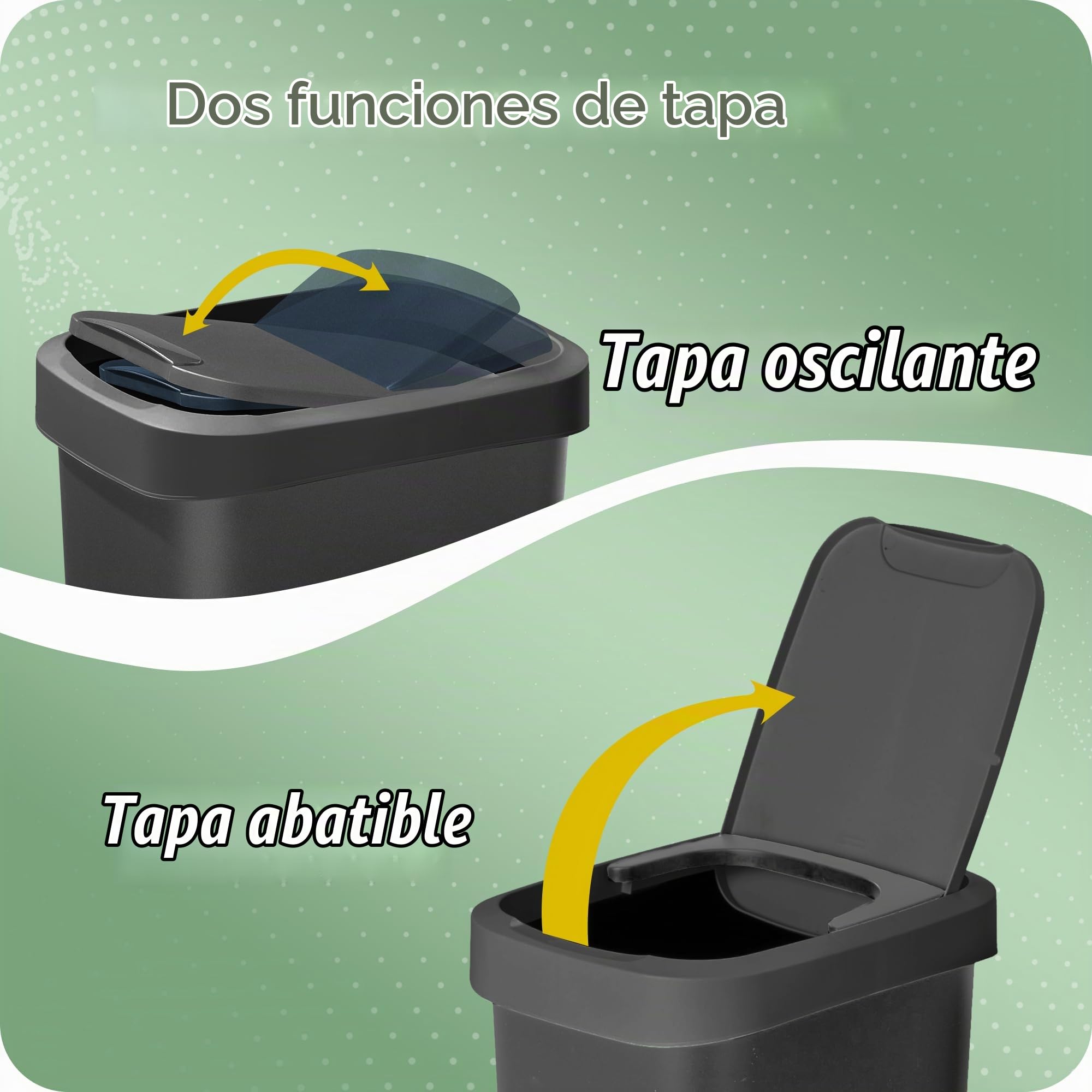 Novaliv 2 cubos de basura de 50 l con tapa 2 en 1, tapa abatible y tapa basculante, elegante y antiolor para cocina, hogar, oficina, cubo de basura, cubo de basura de plástico