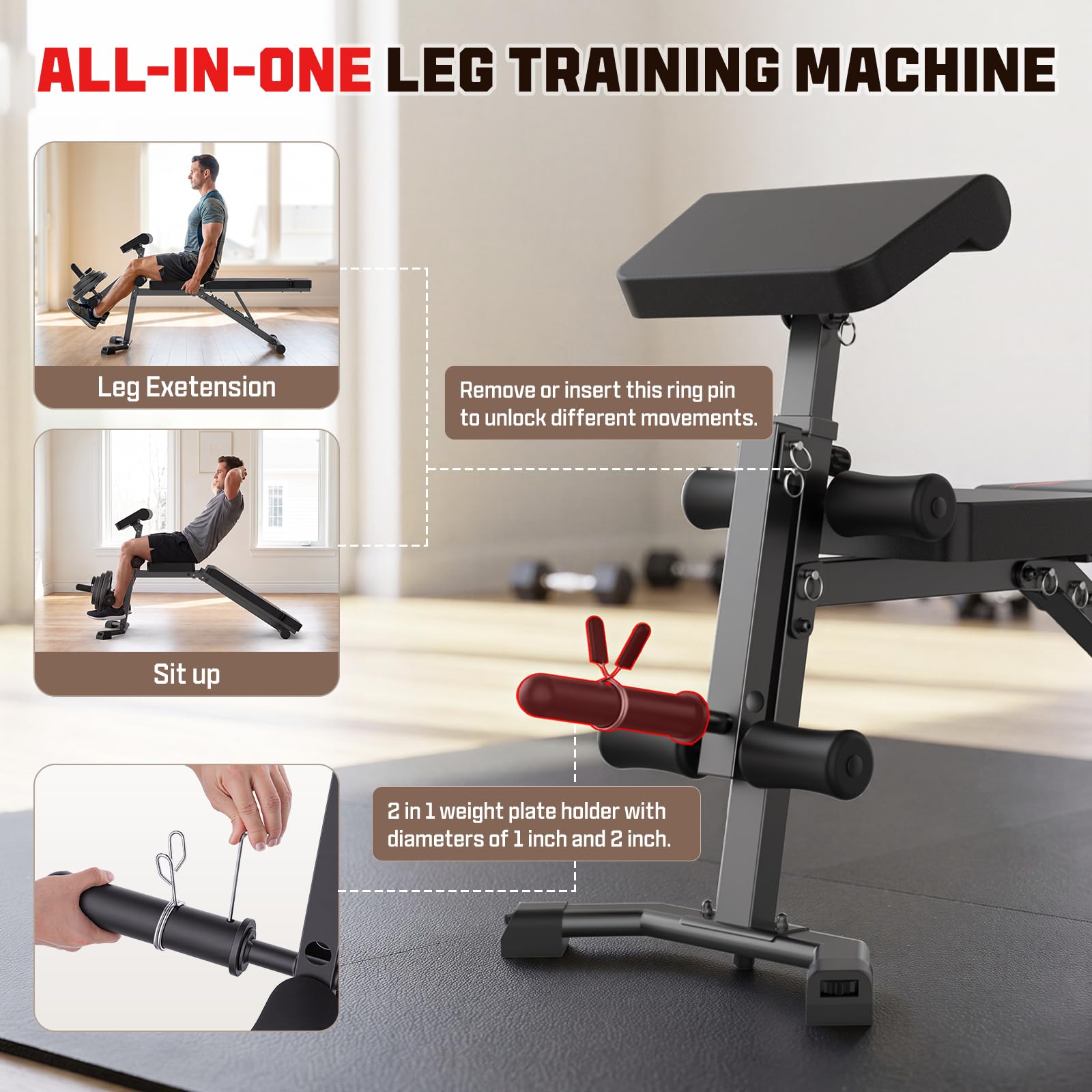 Adjustable Weight Bench with Leg Extension and Preacher Curl Pad | Foldable Workout Bench, 10 Positions Incline Decline Flat Full Body Home Gym Strength Training, 800 lbs Capacity Bench Press