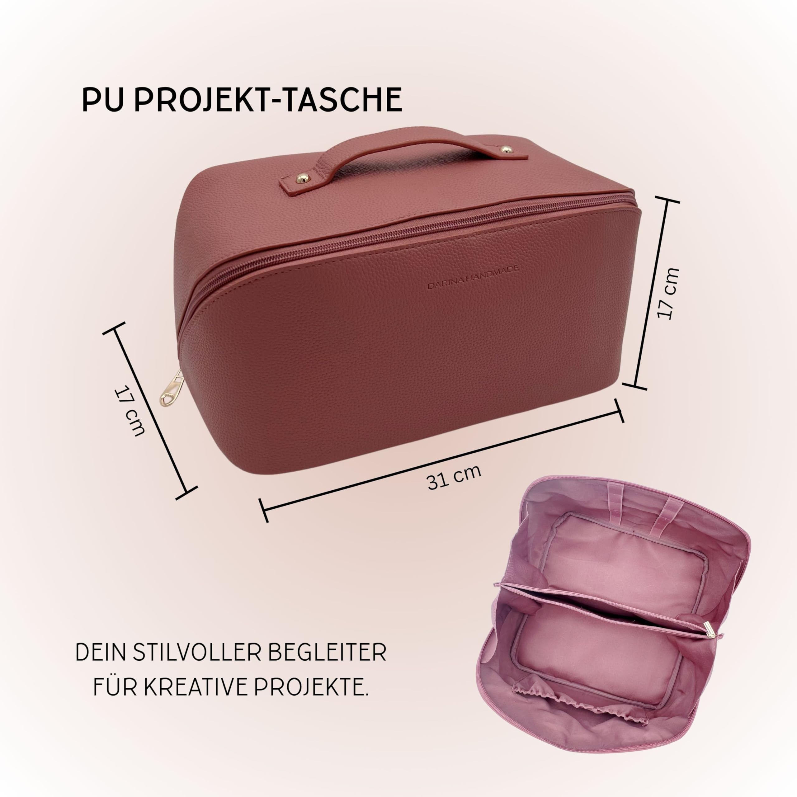Projekttasche für Häkeln & Stricken - große Aufbewahrungstasche für Wolle & Zubehör - Organizer für Handarbeitsprojekte (Mauve)