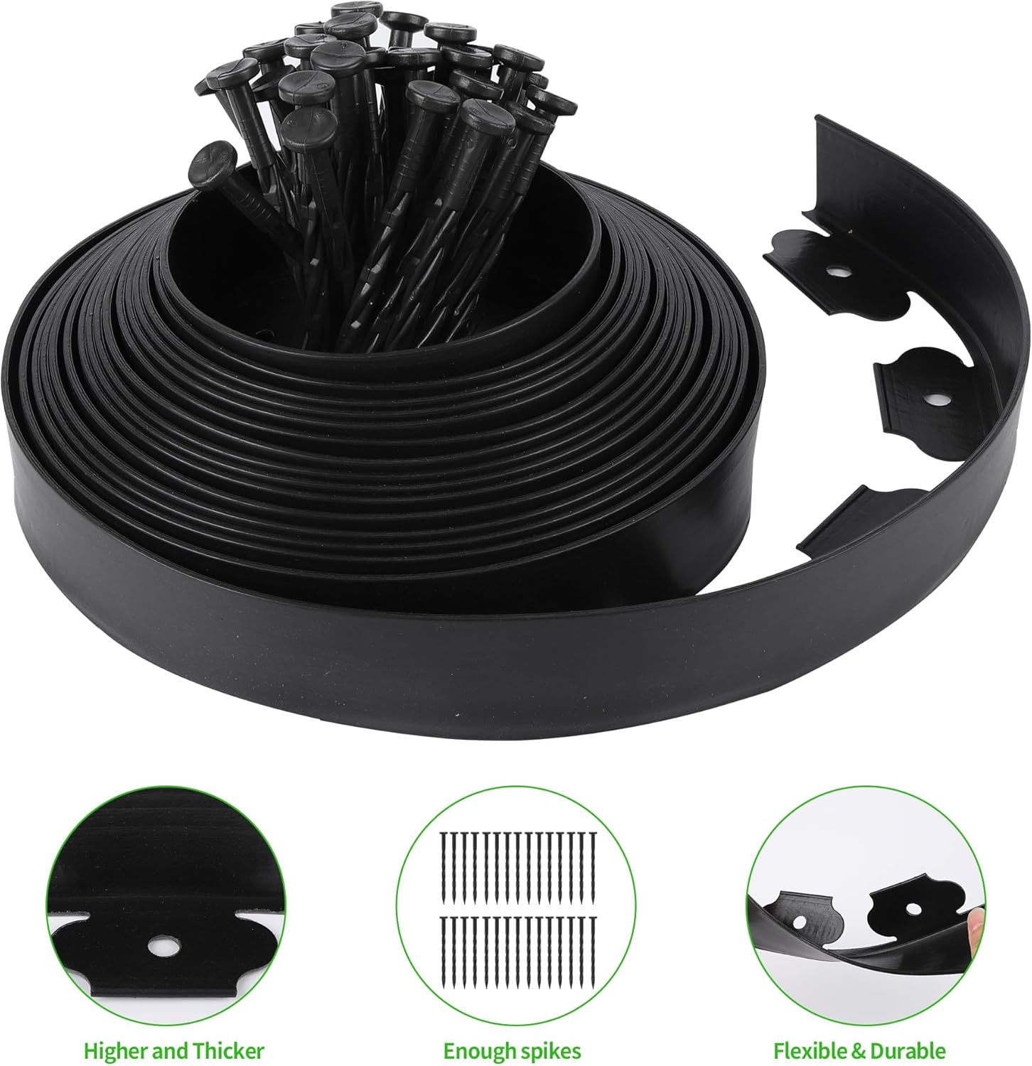 Landscape Edging Borders 33FT Extra Tall 4IN Outdoor Edging Borders Plastic Flexible with 30pcs Stakes,Mini Plastic Fence for Landscaping Yard Flowerbeds,Grass-Black