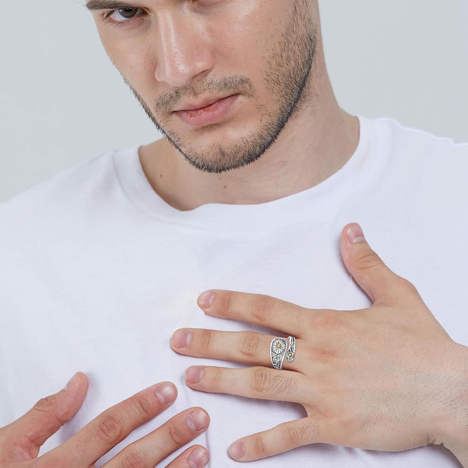 Sunflower Spoon Ring 925 Sterling Silver Adjustable Thumb Ring Boho Vintage Christmas Jewelry Gifts for Women Wife Birthday #5#6#7#8#9#10#11 - Image 5