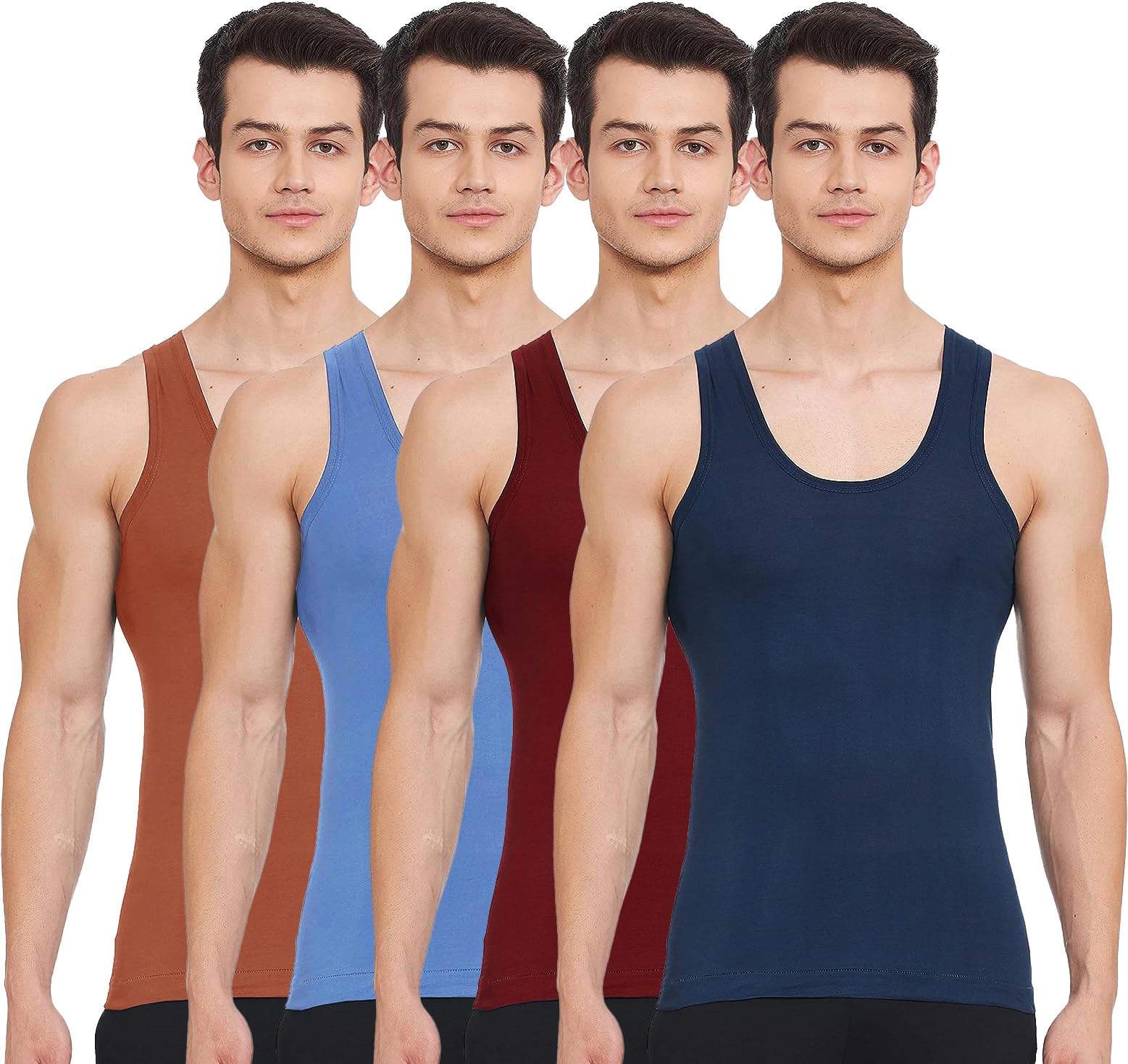 amul comfy Men's Cotton Multicolor Plain/Solid Sleeveless Vest - Pack of 4 (#Color-RN-75 CM)-picture-24