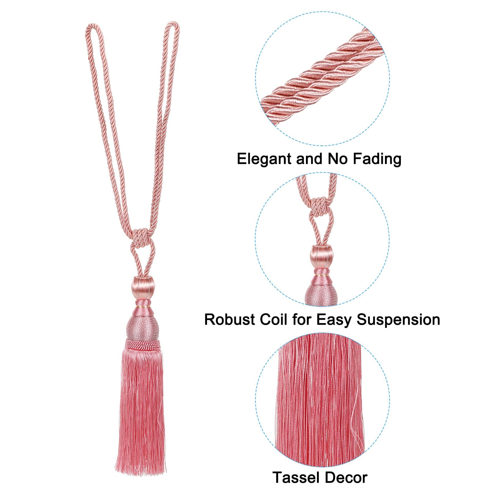 PATIKIL Curtain Tiebacks, 2 Pack Elegant Handmade Curtain Holdbacks Rope with Tassel Home Office Hotel Decorative, Pink - Image 4