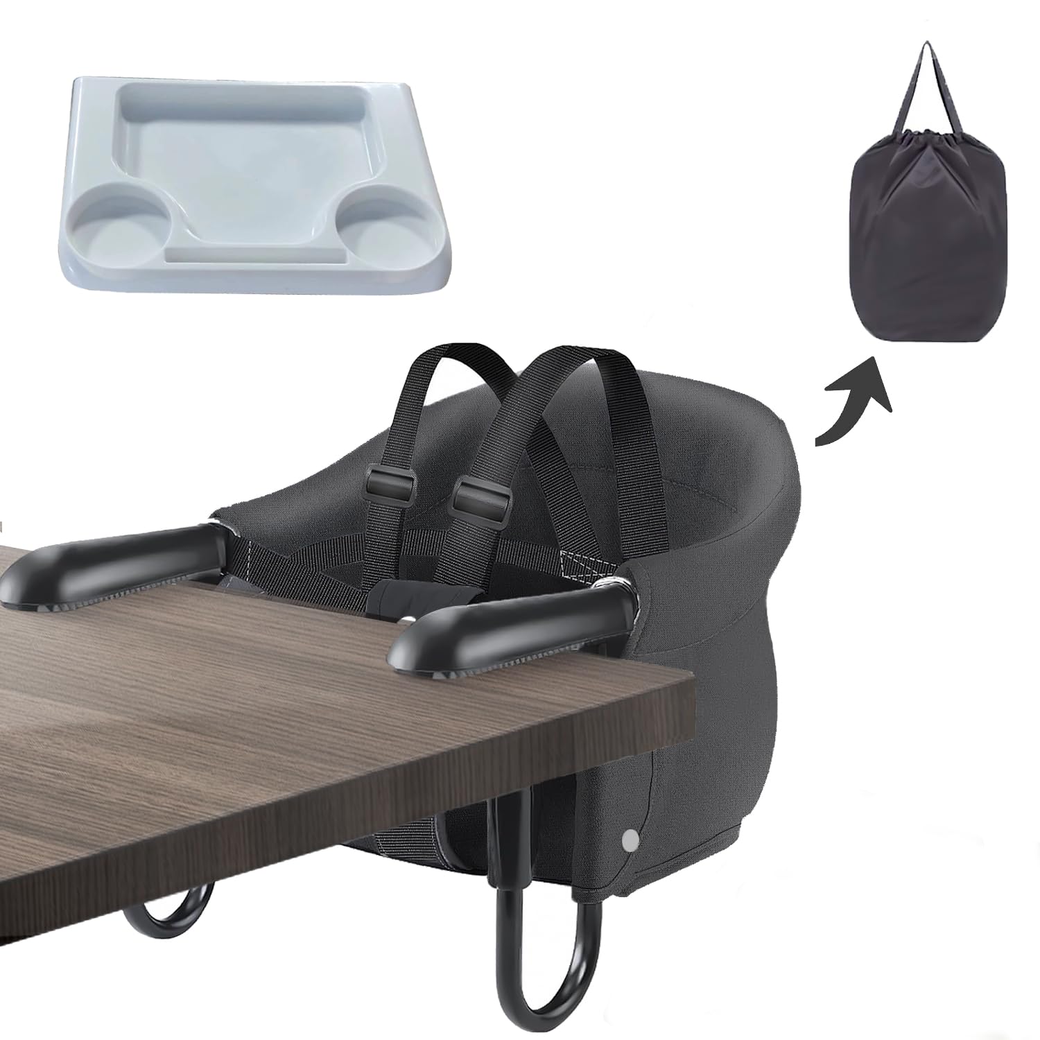 YANHAO テーブルチェア ベビーテーブルチェア 赤ちゃん椅子 食事 テーブル 食事用 折り畳み携帯お食事椅子 折りたたみ テーブルローチェア 家庭 外食 旅行用 (黑)