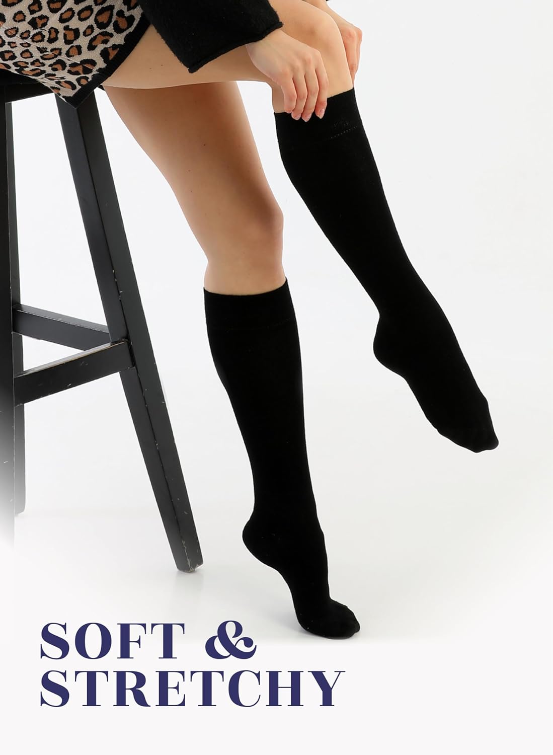 Hugh Ugoli Women Cotton Knee High Socks, Long Dress School Uniform Socks Soft, Lightweight, Size 5-8 & 8-11, 3 & 4 Pairs - Image 4