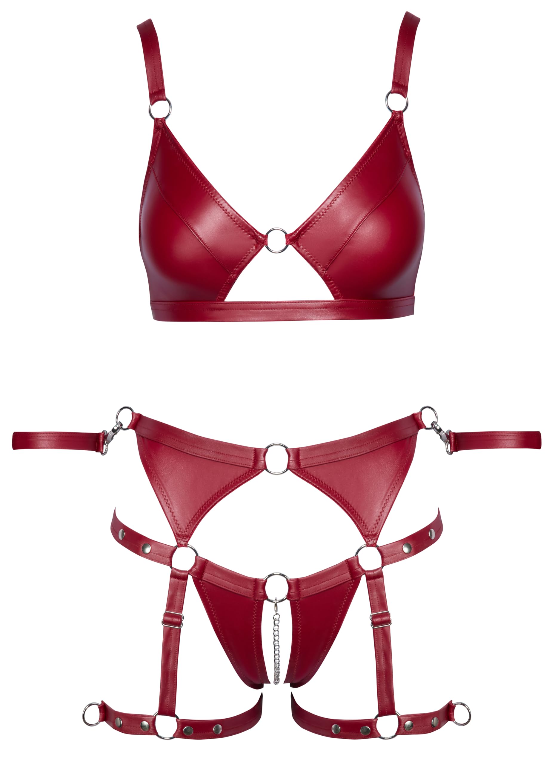 Cottelli Unisex Red Matte Wet Look Bra Set With Soft Cuffs - Xl