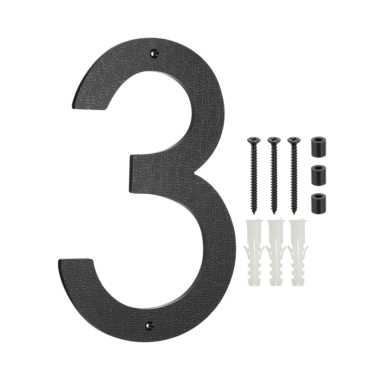 PATIKIL 12 Inch House Numbers for Outside, Number 3 ABS Plastic Texture Floating House Number Modern Mailbox Address Door Numbers with Nail Kit for Outdoor Residential Street, Black