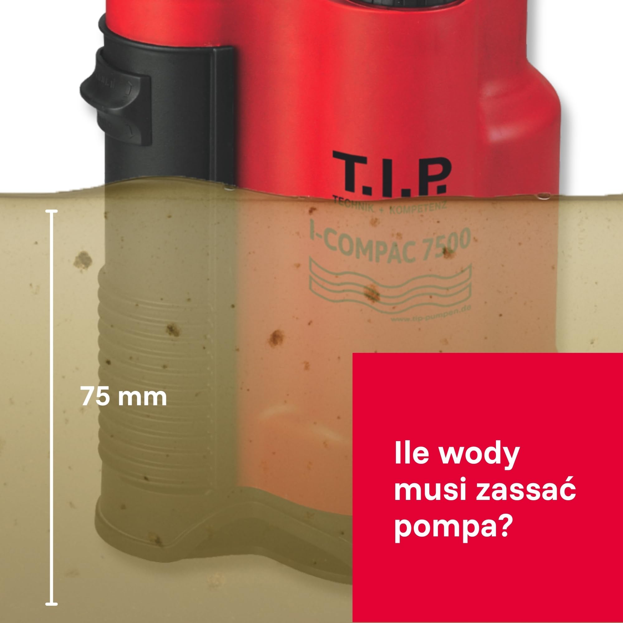 T.I.P. Zanurzeniowa Pompa Drenażowa I-Compac 7500 z Wyłącznikiem Pływakowym do Brudnej Wody 400W Tworzywo Sztuczne Czerwona, 30190