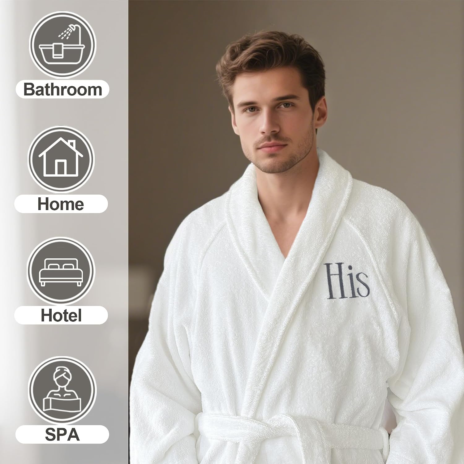 VOOVA & MOVAS 100% Cotton Terry Shawl Collar Towel Robe, Super Absorbent Unisex Bathrobe for Men & Women, Ideal Bathroom Robe