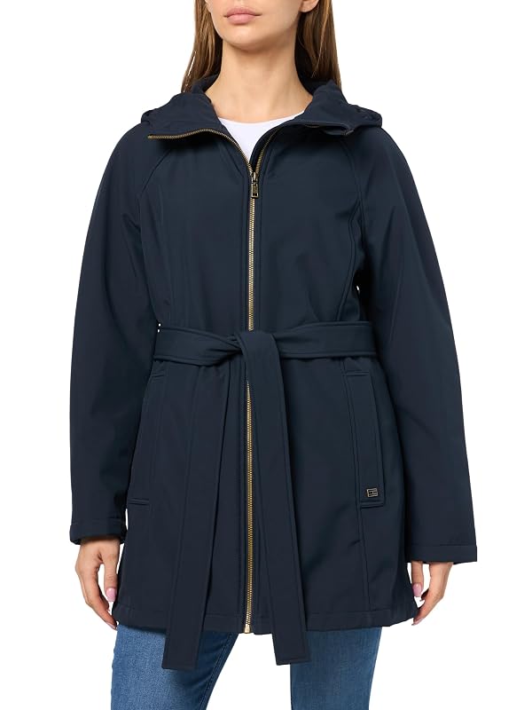 Tommy Hilfiger Women's Belted, Hooded Softshell Raincoat, Navy, XL by Tommy Hilfiger - Used condition - US$41.72