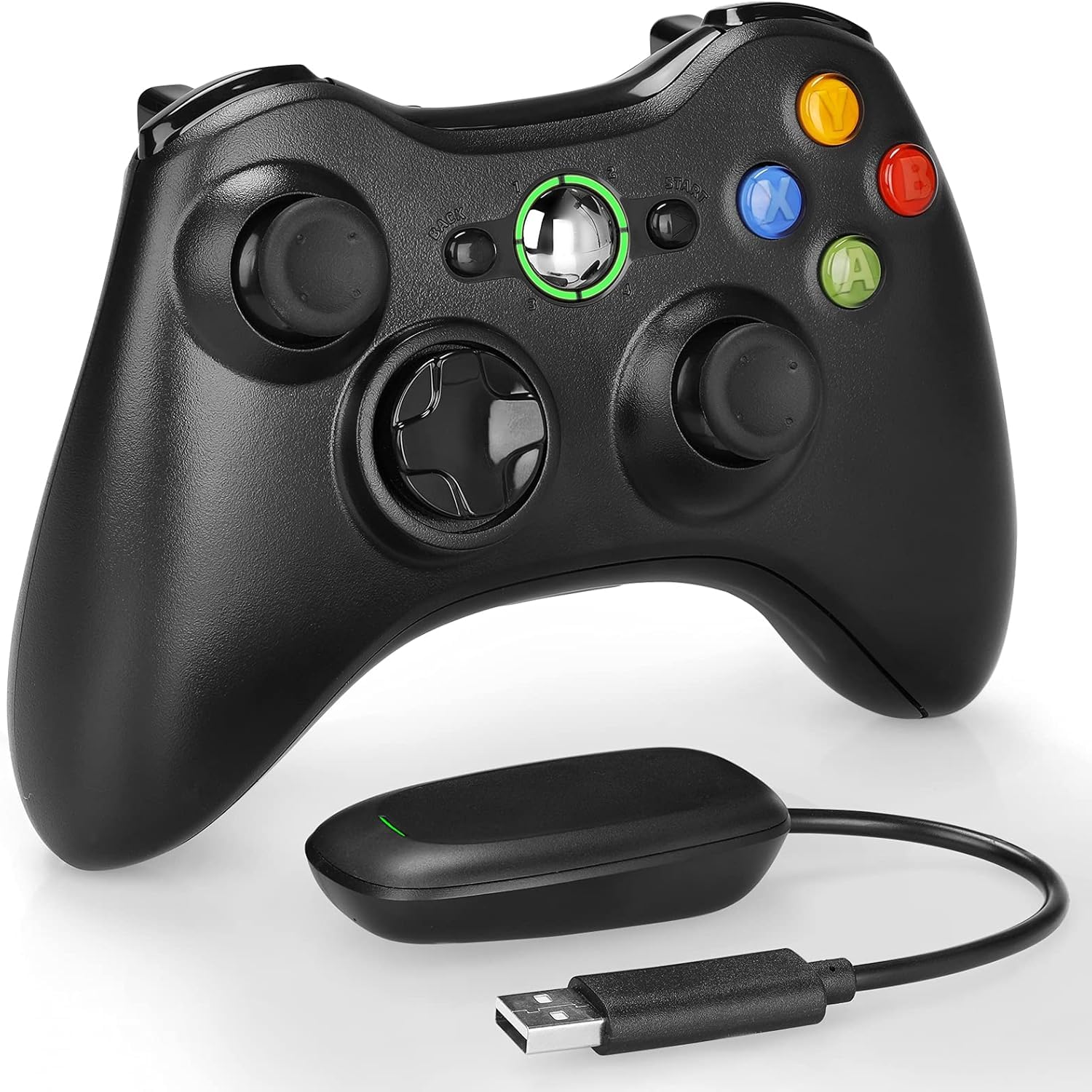 YCCSKY Manette sans fil pour X-Box 360, 2,4 GHz, Xbox 360, avec adaptateur de récepteur, double vibration, manette de jeu pour Xbox 360/PC/Windows (noir)