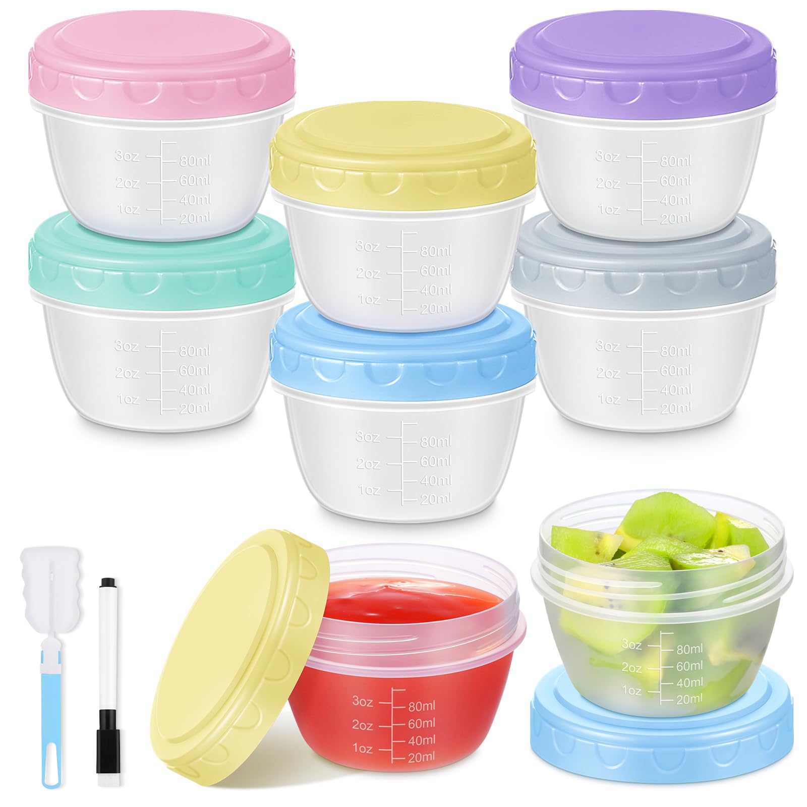 Small Food Containers with Lids, 6 Pack 4oz Plastic Food Storage Container for Salad Dressing Snack Puree, Reusable 1/2 Cup Freezer Storage Containers, Leak-Proof, Dishwasher & Microwave Safe
