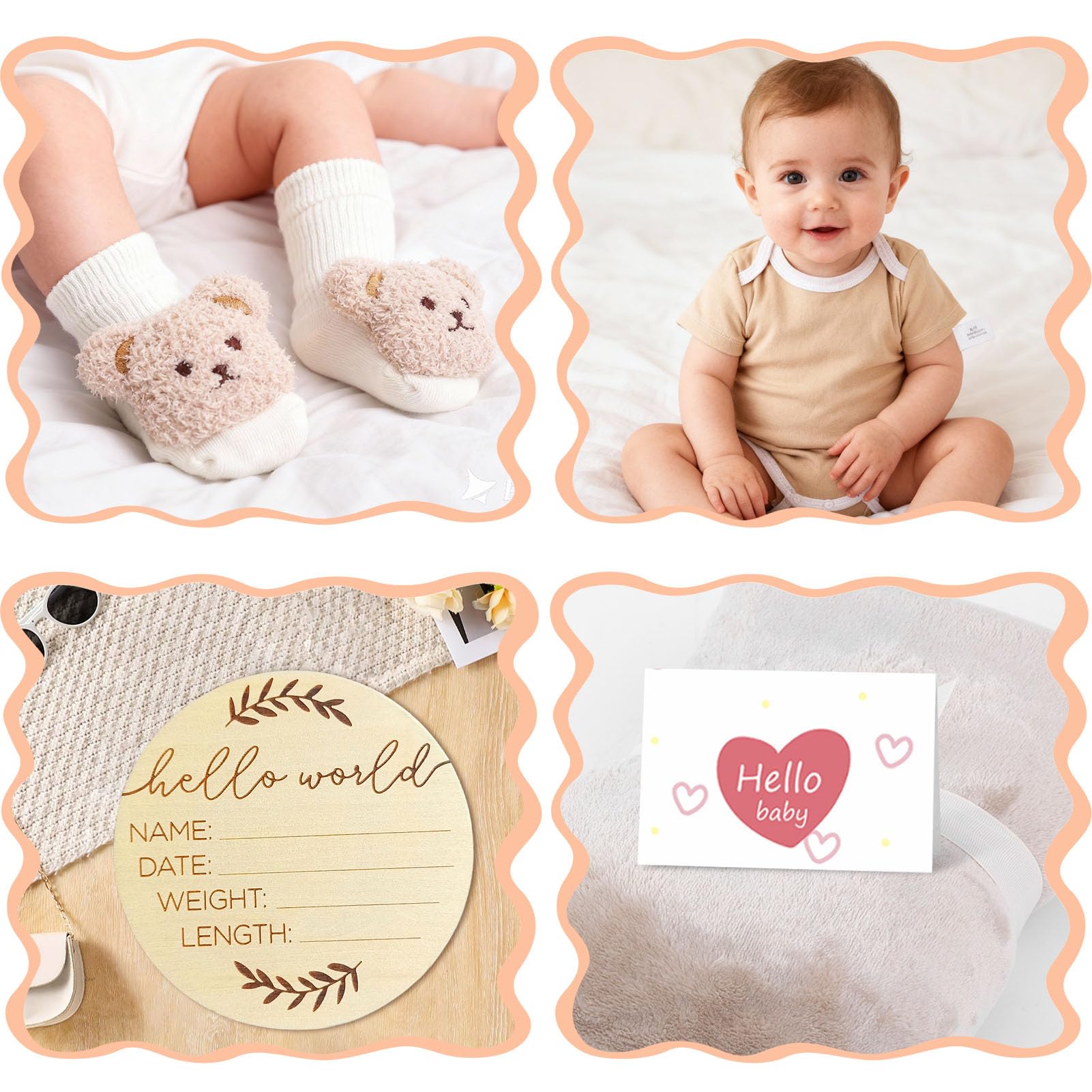 Set regalo per neonati, regalo per neonati, con pagliaccetto, asciugamani, bavaglini, calzini, sonaglio, scatola dei ricordi, biglietti di auguri e baby shower