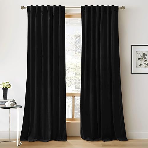 RYB HOME - Cortinas de terciopelo negro, cortinas opacas resistentes, suaves, protección de privacidad para habitación de niños, baño, sótano, 52