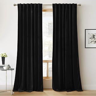 RYB HOME Black Velvet Blackout Curtains 84 inches for Bedroom Living Room