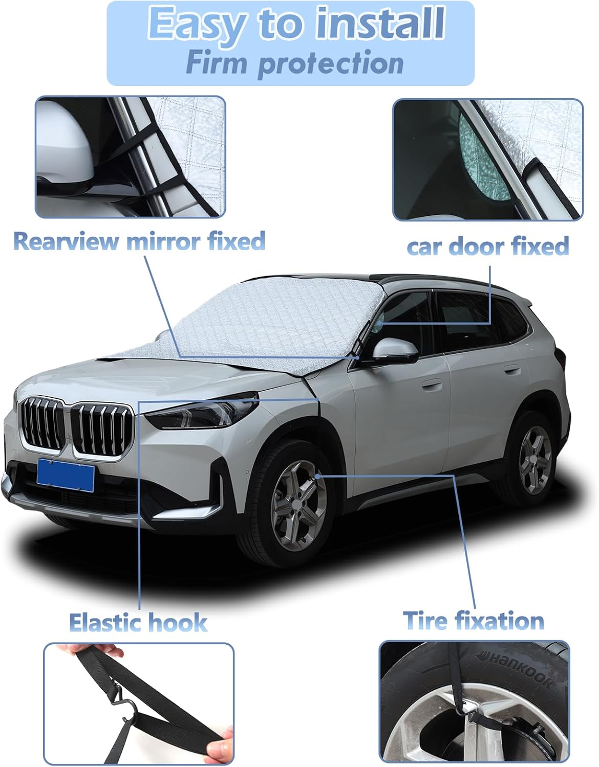 CHEAYAR Car Windshield Snow Cover Compatible with BMW X1 2016-2024, Snow Shield with 4 Layers Protection, Frost Ice Removal Sun Shade for Winter Protection, Thick Windshield Ice Cover (Style A)