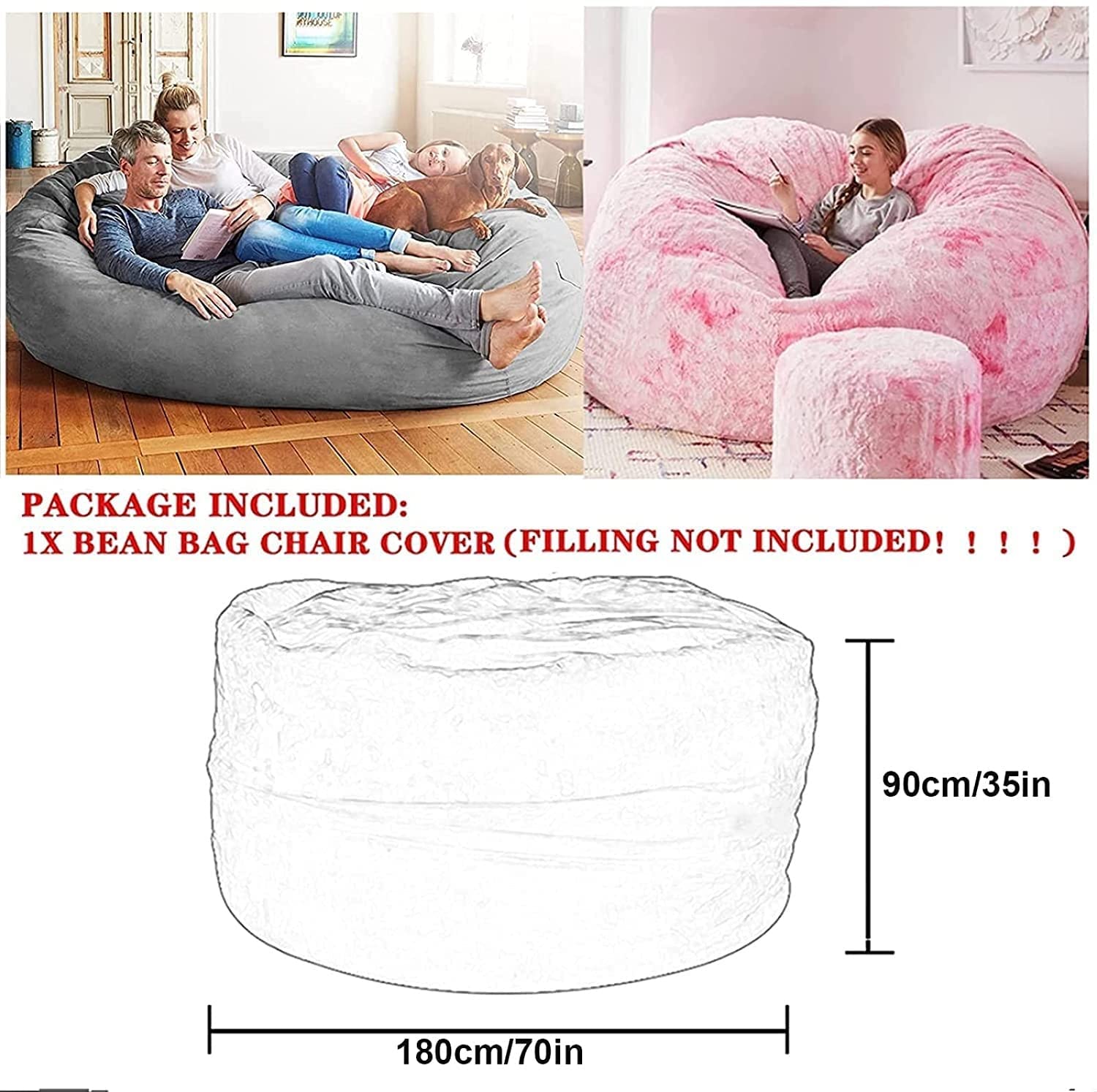 WhatsBedding Poltrona A Sacco 3 Piedi – Fodera Rimovibile In Velluto Blu, Imbottitura In Memory Foam, Mobili Morbidi Per Teenager - 2
