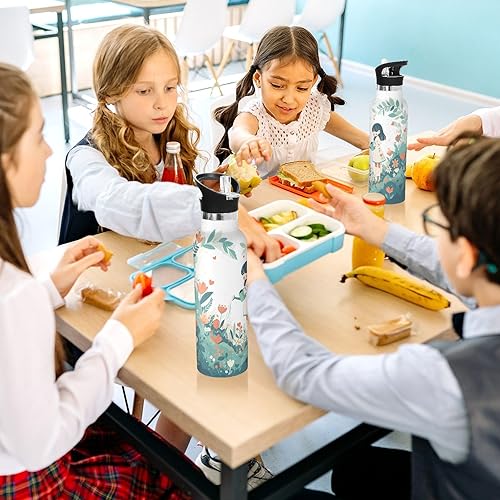 Miniatura 6 de Botella de agua ligera para niños con diseño de dibujos animados, con pajilla, doble pared aislada al vacío para deportes, viajes y escuela