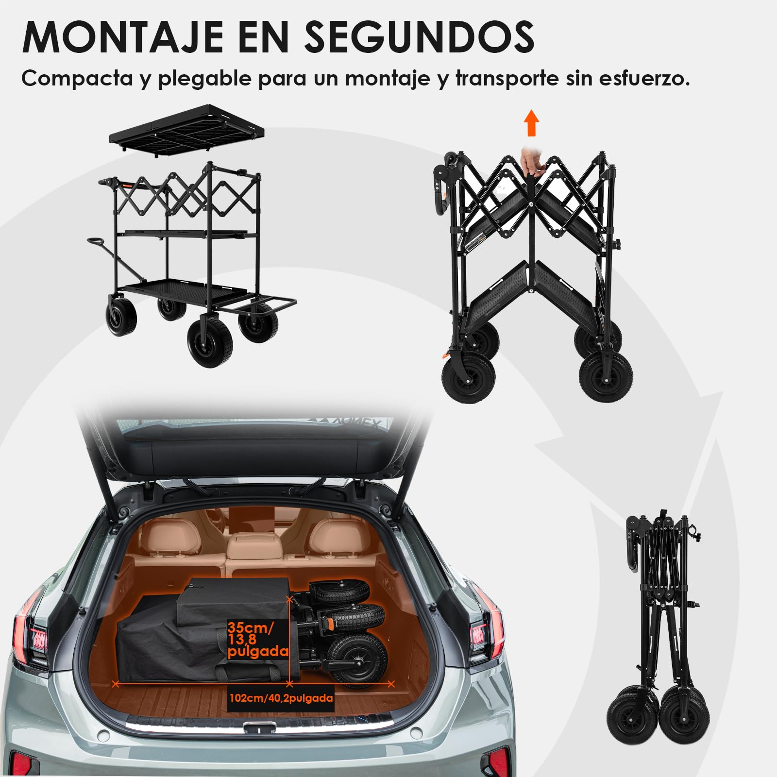 TARION Carro de Fotografía Plegable con Ruedas: Titanrig Cart Pro con Ruedas Neumáticas Ligero Fácil de Montar y Desmontar Compacto para el Transporte con Plataforma Extensible
