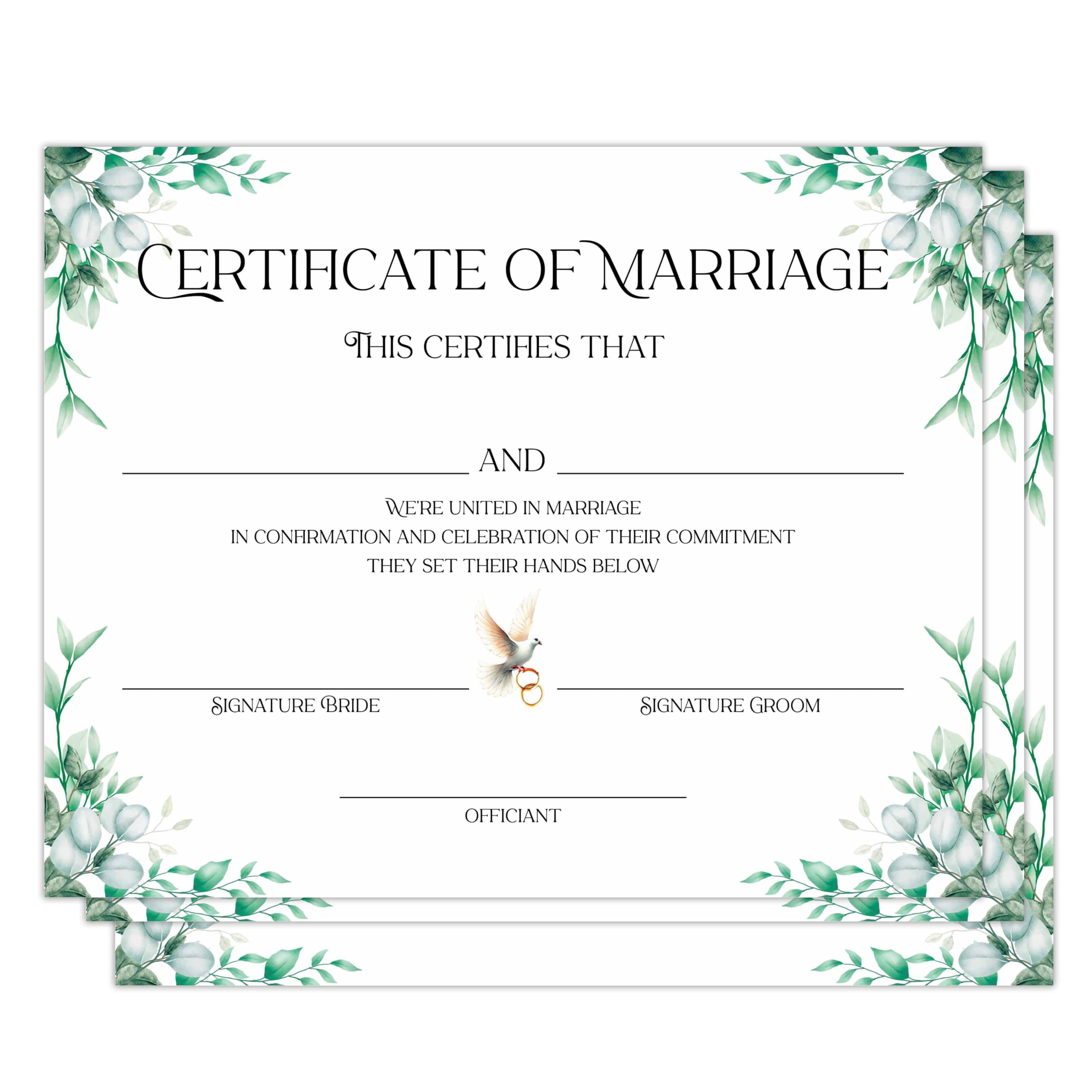 Certificate of Marriage, Greenery Theme Blank Award Paper, Marriage Certificates for Wedding Ceremony Proposals, Marriage Gifts for Newly Weds, Marry