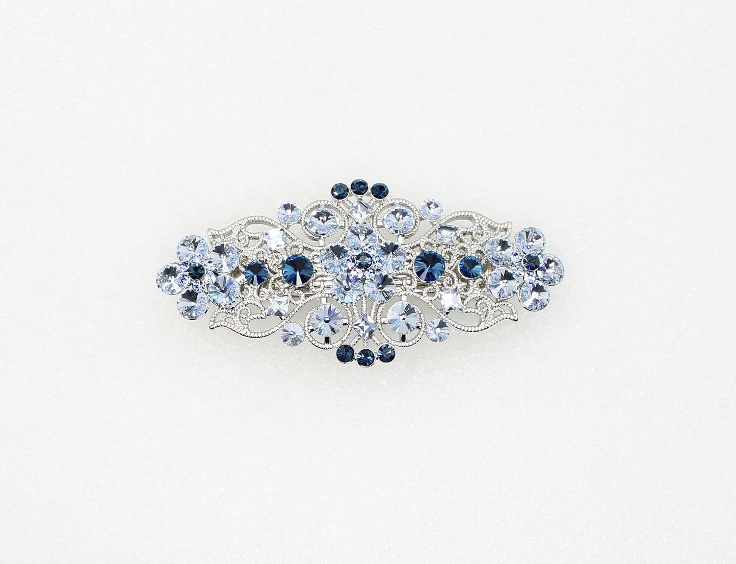 Faship Navy Blue Premium Rhinestone Crystal Big Floral Hair Barrette Clip