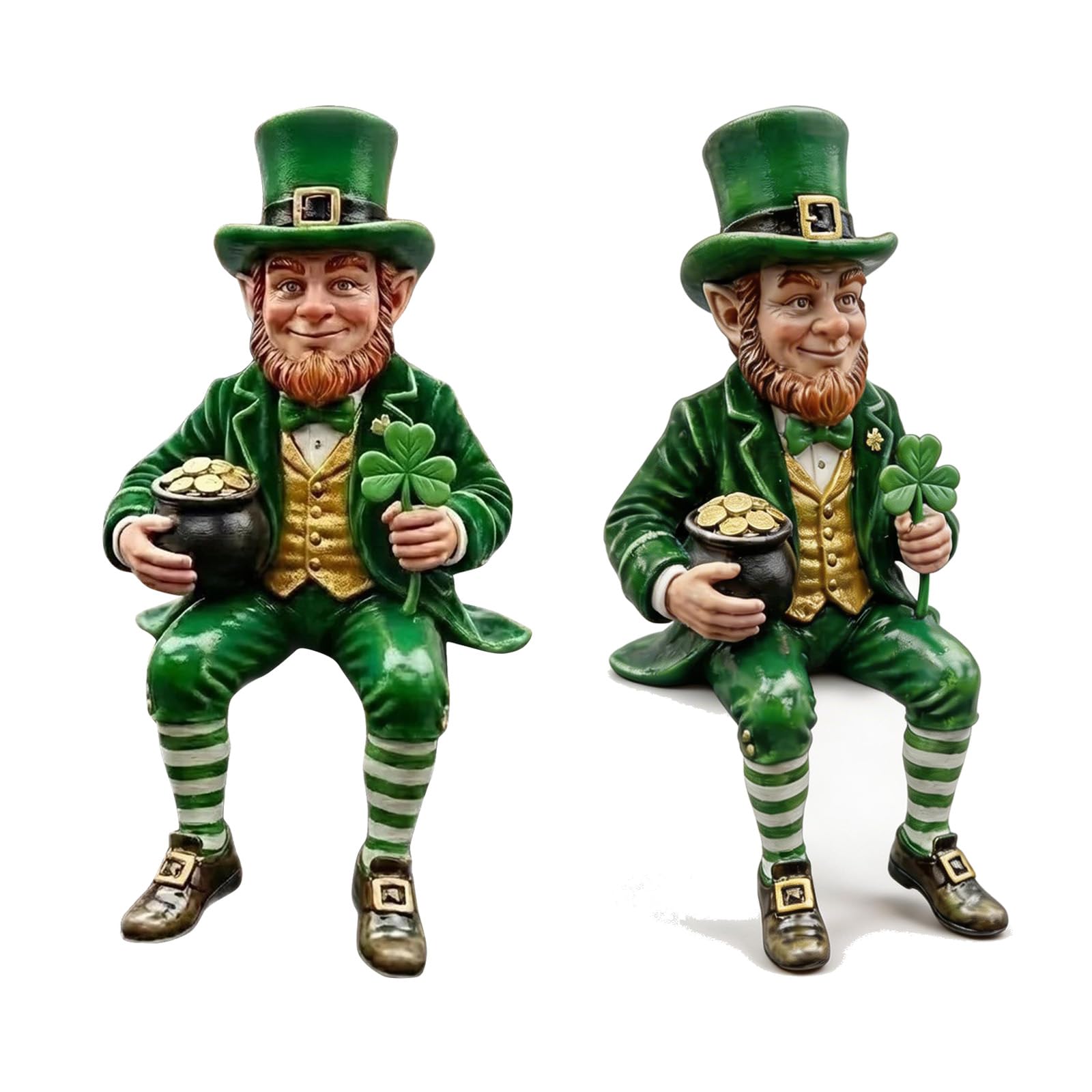 St Patricks Day Resin Leprechaun Figurine | Fun Irish Clover Statue with Gold Coin Pot, Green Lucky Charm Ornament Irish Decor for Home, Car, Office, Party Table, Desk, Shelf Decoration