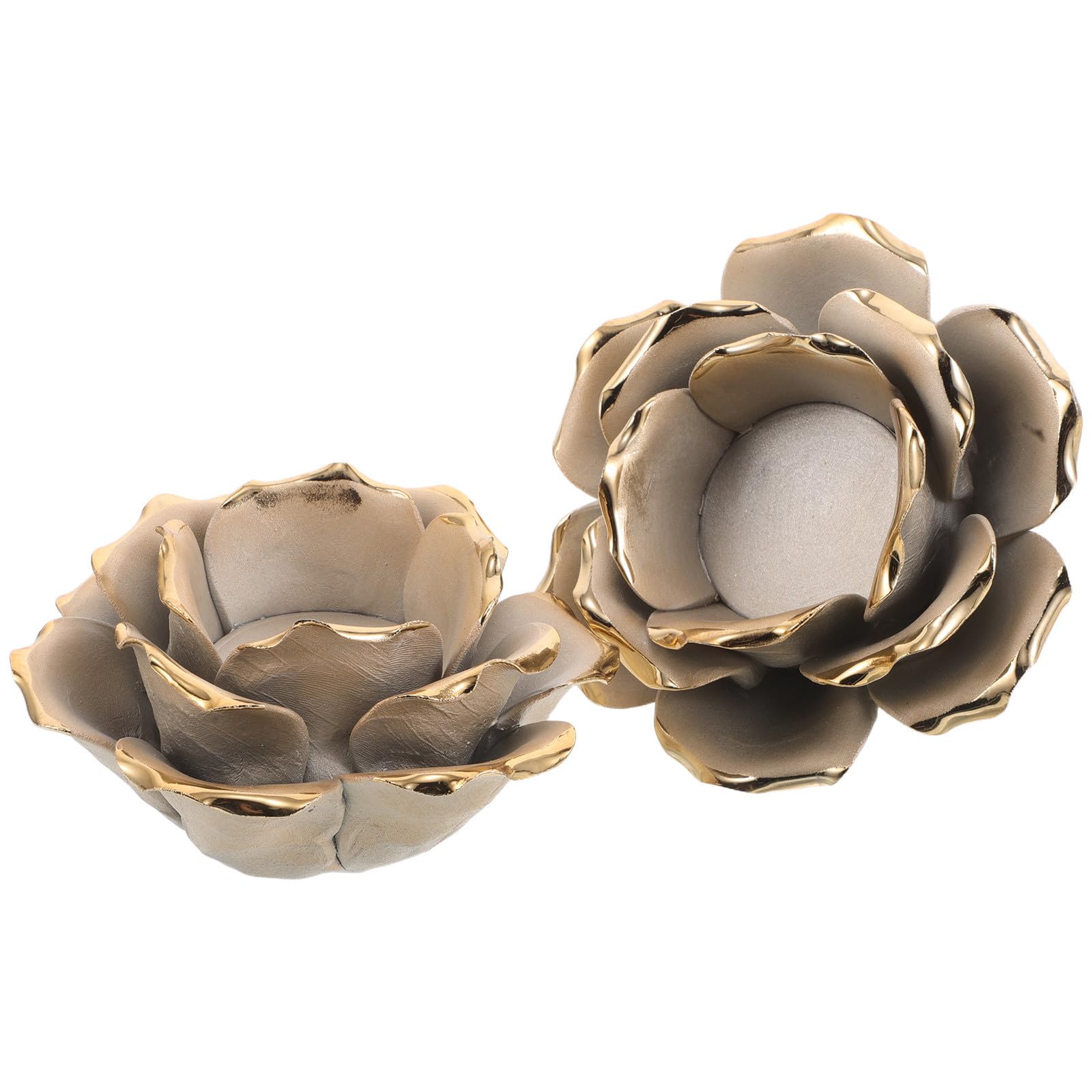 Operitacx 2 Piezas Portavelas de Té Floral de Cerámica Diseño Vintage en Forma de Rosa Dorada, Seguro y Confiable, Adecuado para Decoración de Mesa y Centro de Mesa Navideño