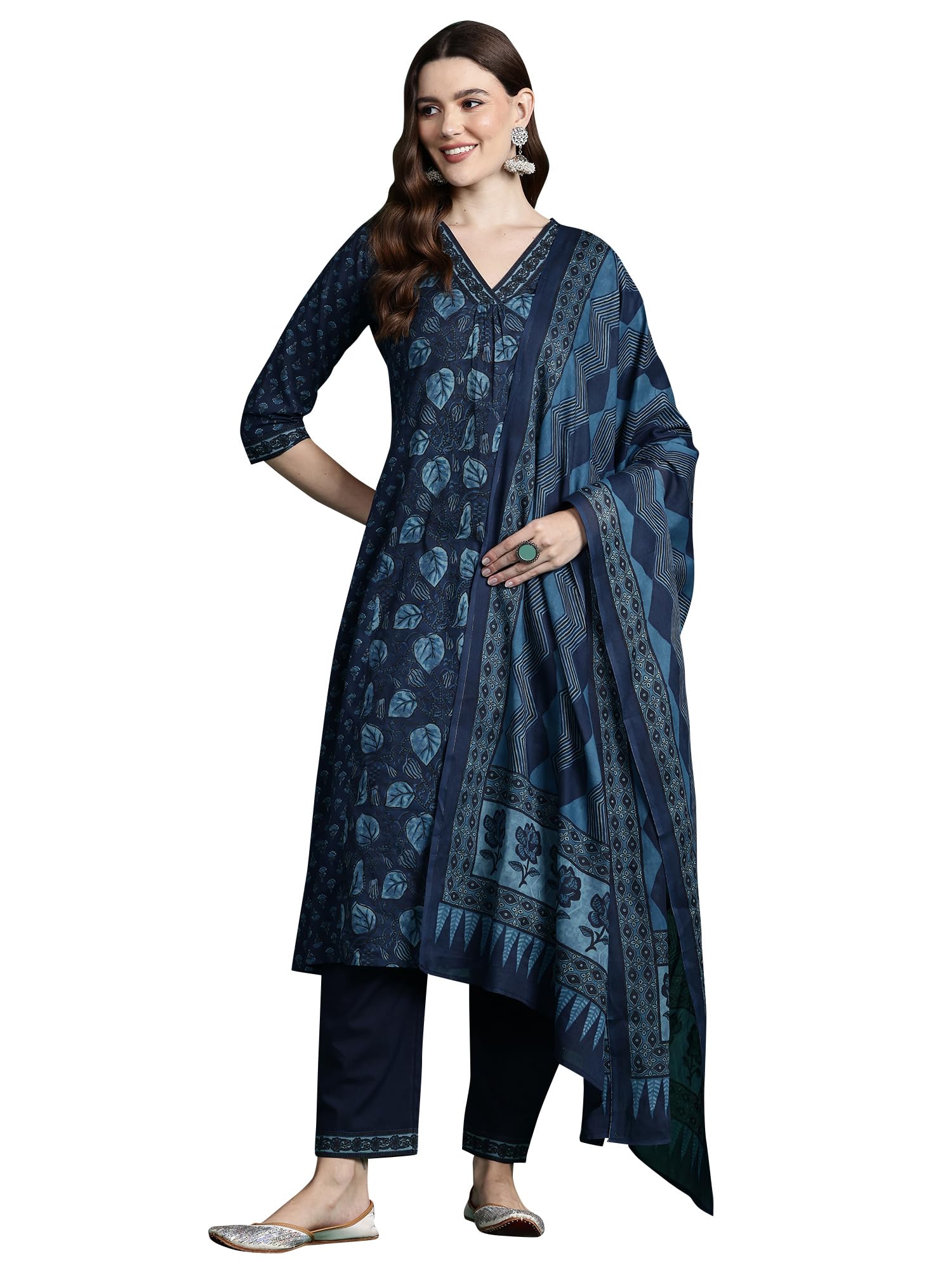 indo era Women Pure Cotton Kurta Set with Dupatta | Festive Suit Set, 6536-picture-34