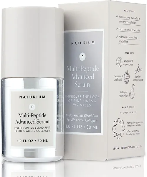Naturium Multi-Peptide Advanced Serum, Firming & Smoothing Face Serum for Fine Lines & Wrinkles with Advanced Multi-Peptide Blend, 1 oz