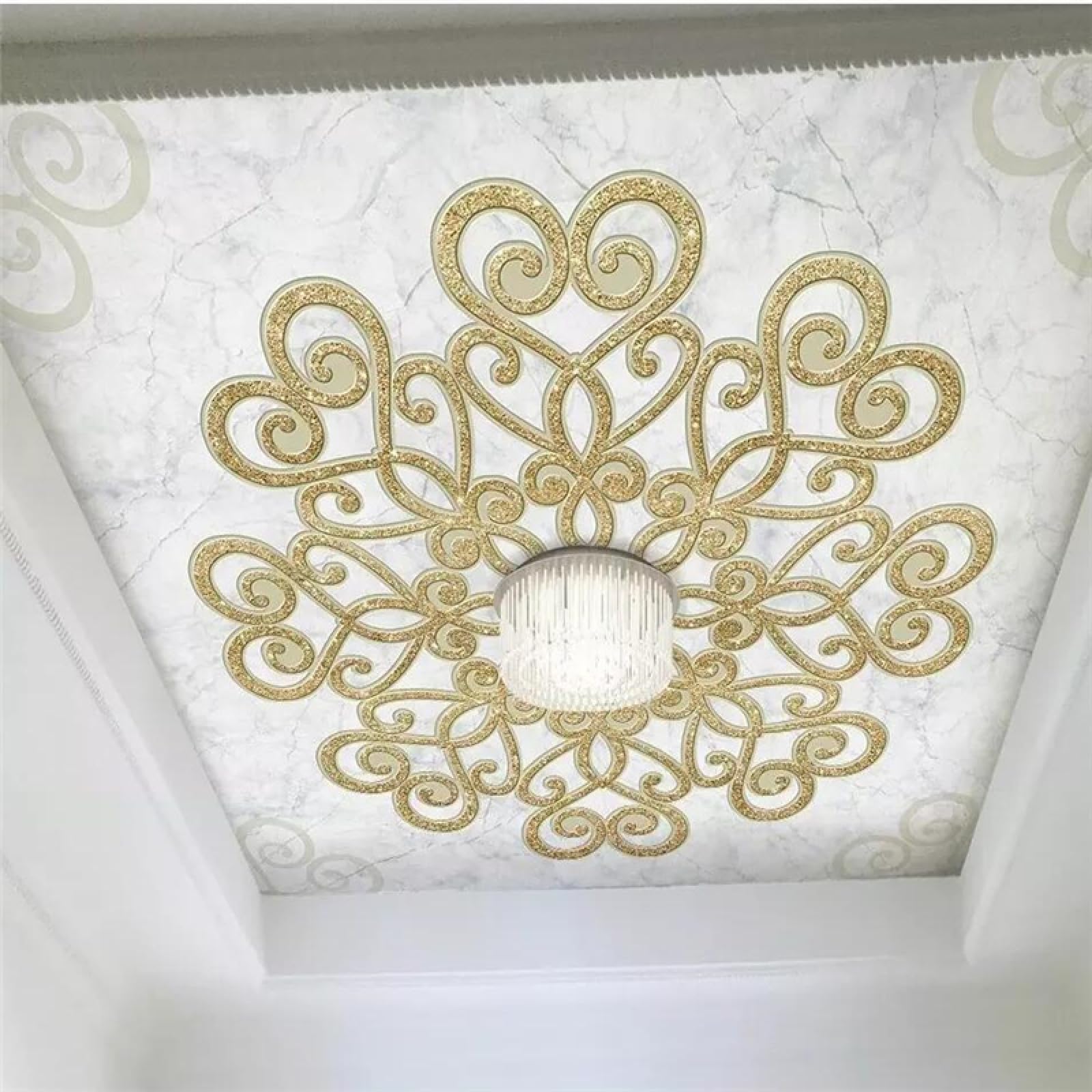 Papier peint de plafond 3D pour salon lumineux effet marbre et or