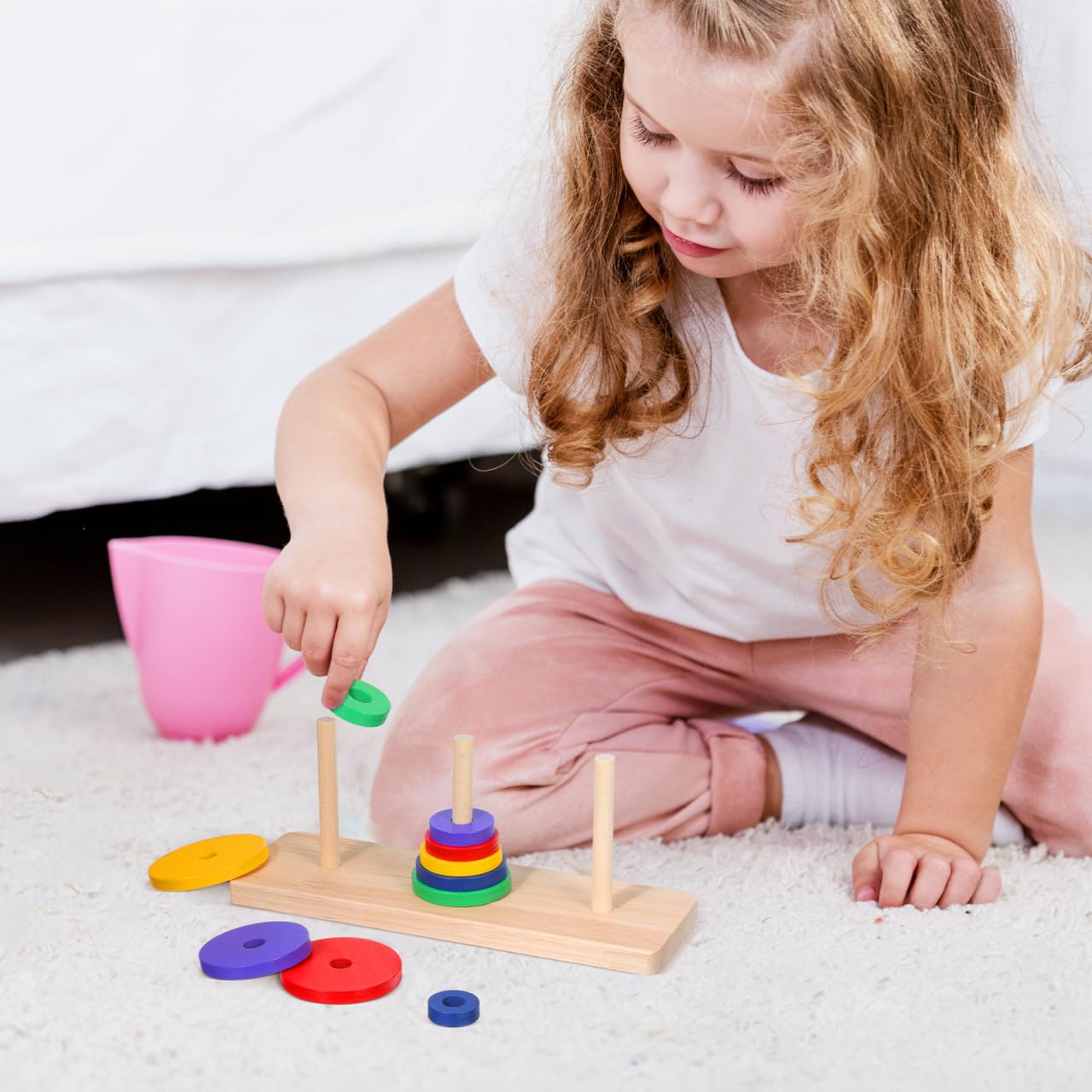 NUOBESTY **Juego de Lógica de Madera Colorido, Rompecabezas de La Torre de Hanoi, Rompecabezas de Lógica con 10 Anillos, Juego de Apilamiento para Adultos Y Adolescentes, 7.48 X 2.36 X 2.87