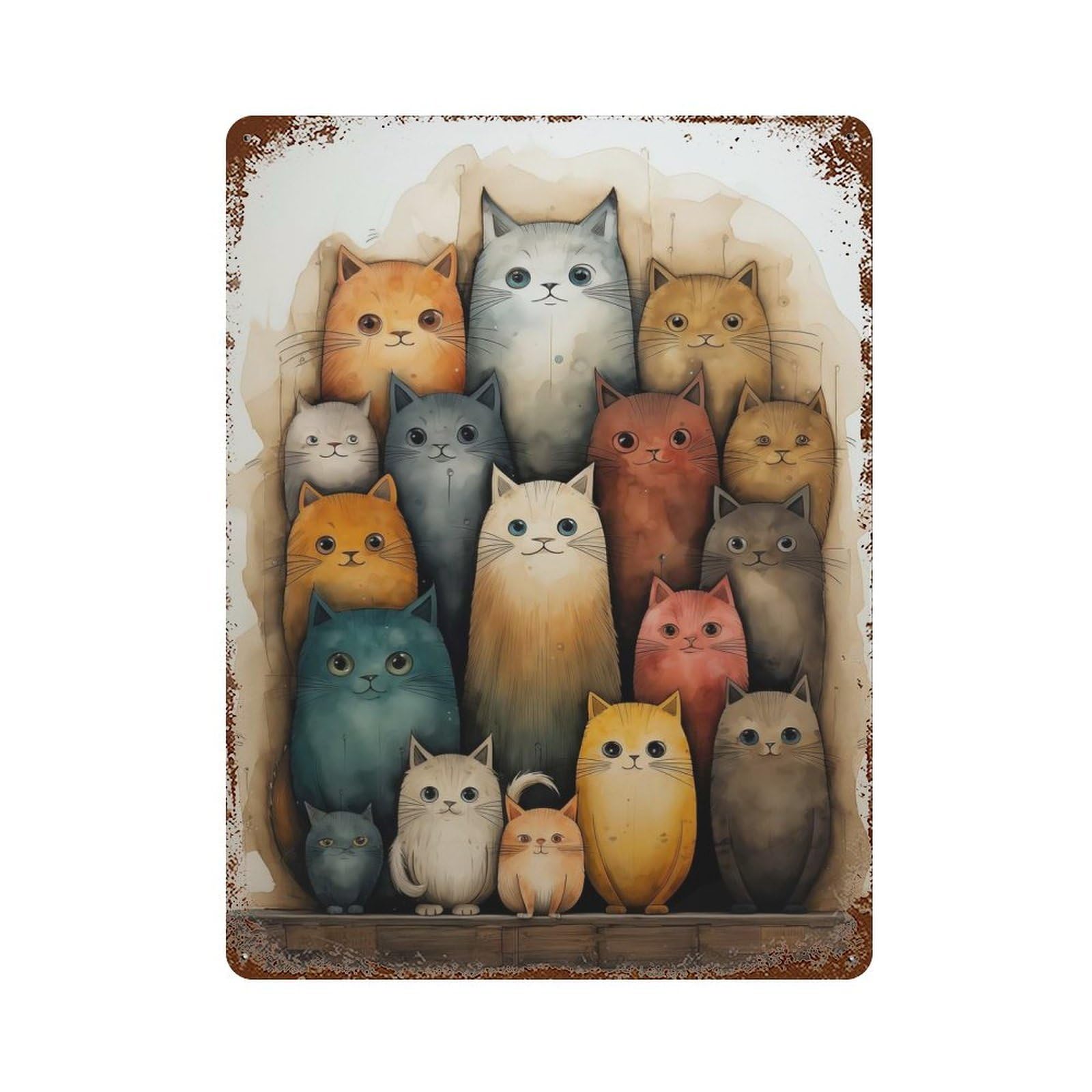 Watercolor Cat Family Weathered Tin Sign 15.7"x11.8", for Garage, Bar And Workshop Decor, Vintage Wall Decor