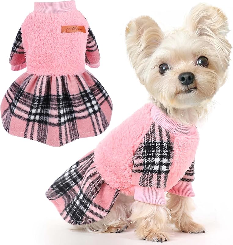 Vestido de inverno em fleece para cães pequenos shifenmei – Xadrez