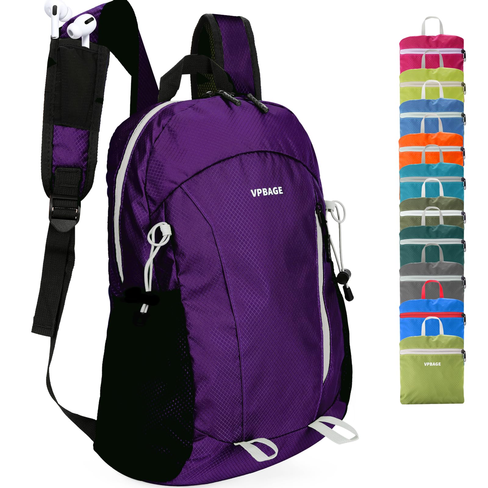 VPBAGE 15L Water-resistant Hiking Daypack, Small Backpack Travel Outdoor, Lightweight Day Pack with Tool Loops