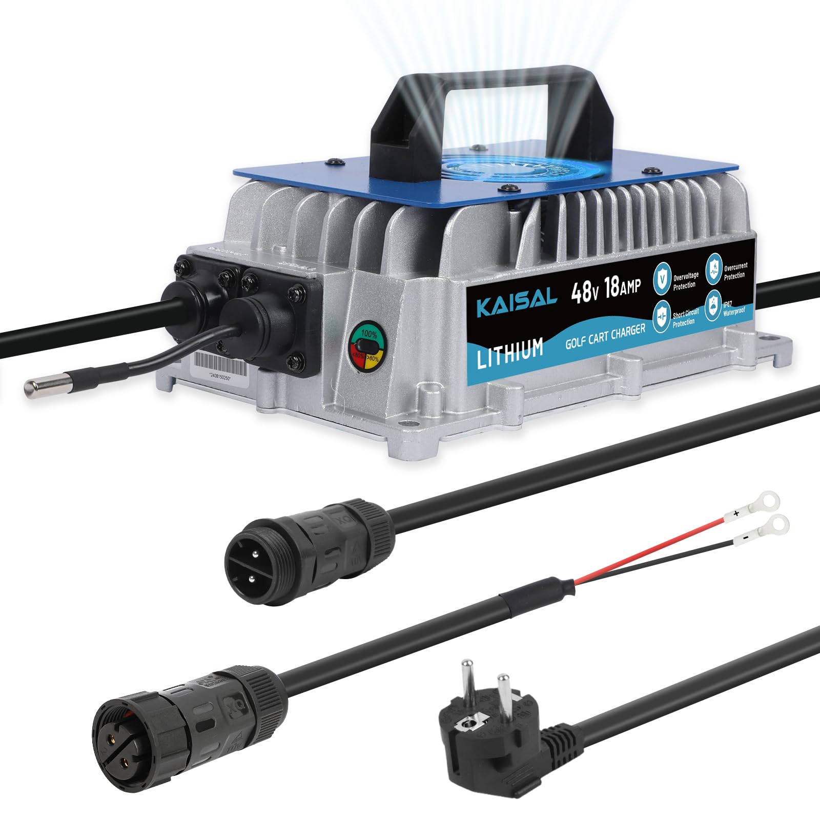 KAISAL Caricabatterie per Batterie Litio 58.4 V 18 A, Caricabatterie per Batterie al Litio da 48 V (51,2 V), è Impermeabile IP67 Carica per Batteria LiFePO4 per Golf Cart, Barca, Camper, Solare