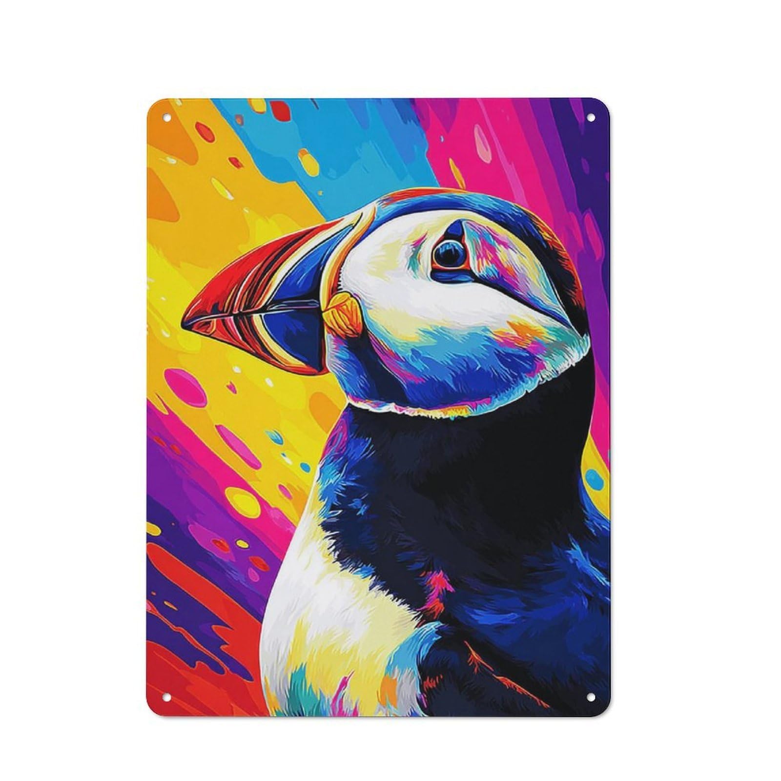 Junmoney Colorful Puffin Portrait Tin Wall Plaque 40X30cm With For Guest Room Or Hallway, For Hallway Wall Decor Fans