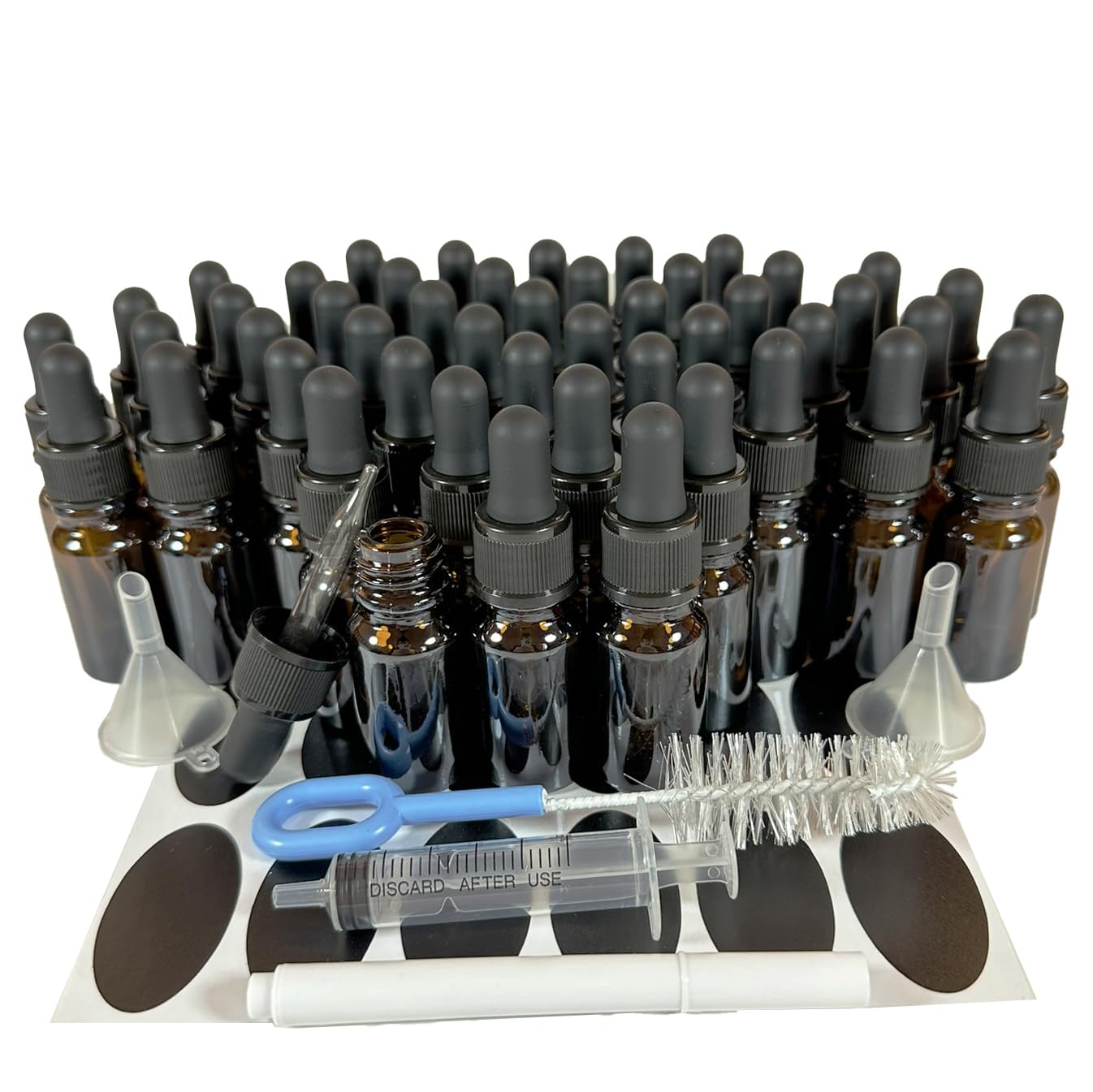 Paquete de 48 botellas cuentagotas de vidrio de 10 ml. Botella de aceite esencial con cuentagotas de cristal. Para botellas de laboratorio, botellas de alcohol y botellas de agua esterilizadas