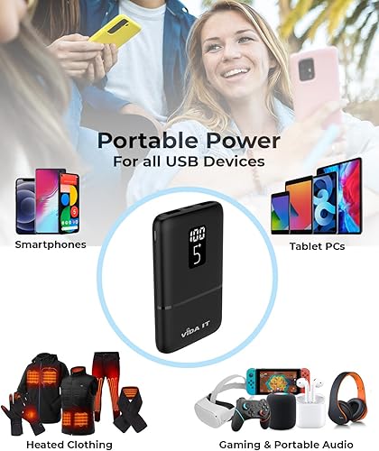 Miniatura 4 de Paquete de 2 baterías recargables de 5 V y 2 A para chaleco calefactado, 5000 mAh, USB, mini batería externa para chaleco calentado, chaqueta con