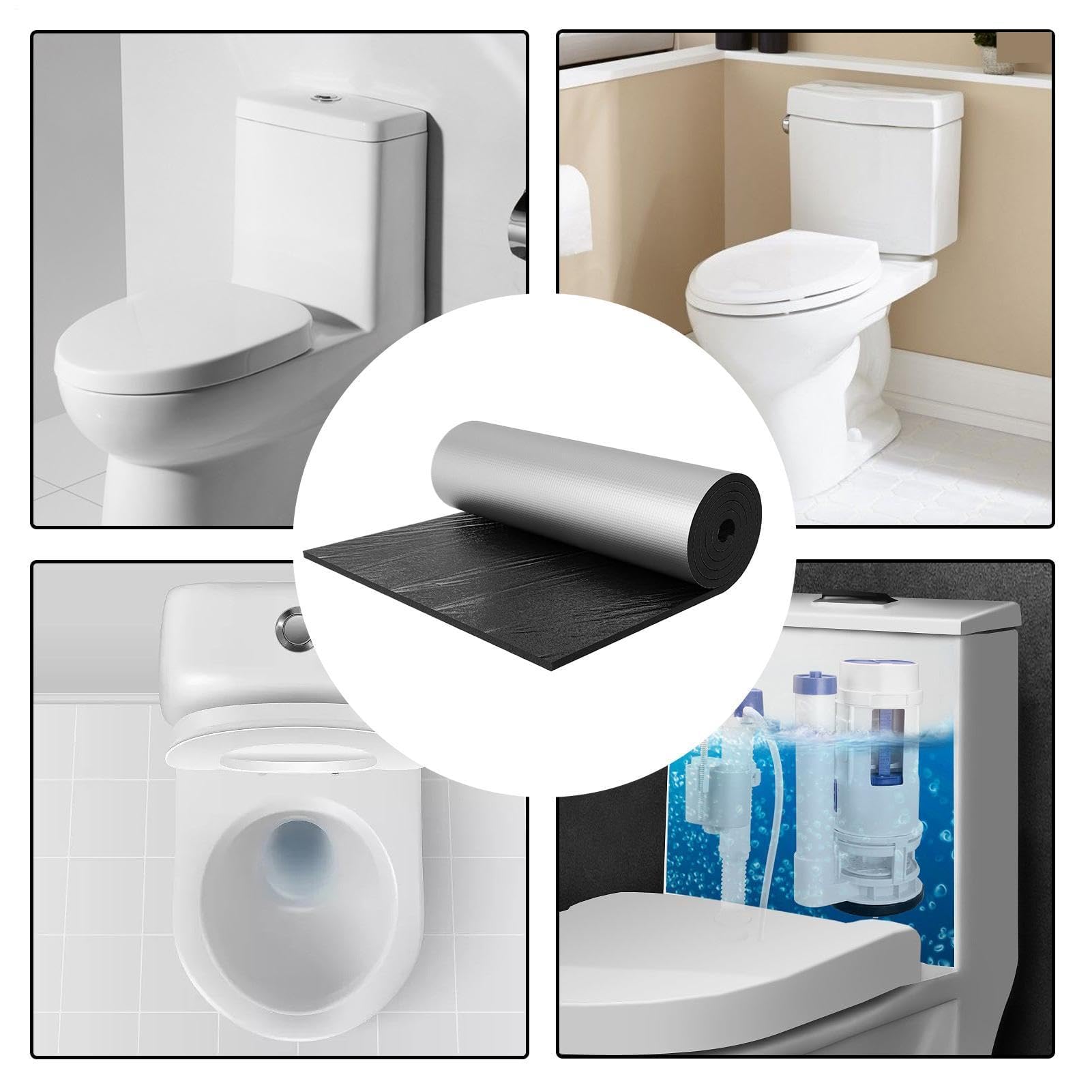 Almohadilla para tanque de inodoro, uso versátil, 100 x 40 cm, kit de aislamiento para tanque de inodoro, forro para tanques, protección anticondensación, forma bañera, ducha, fregadero, baño, cocina