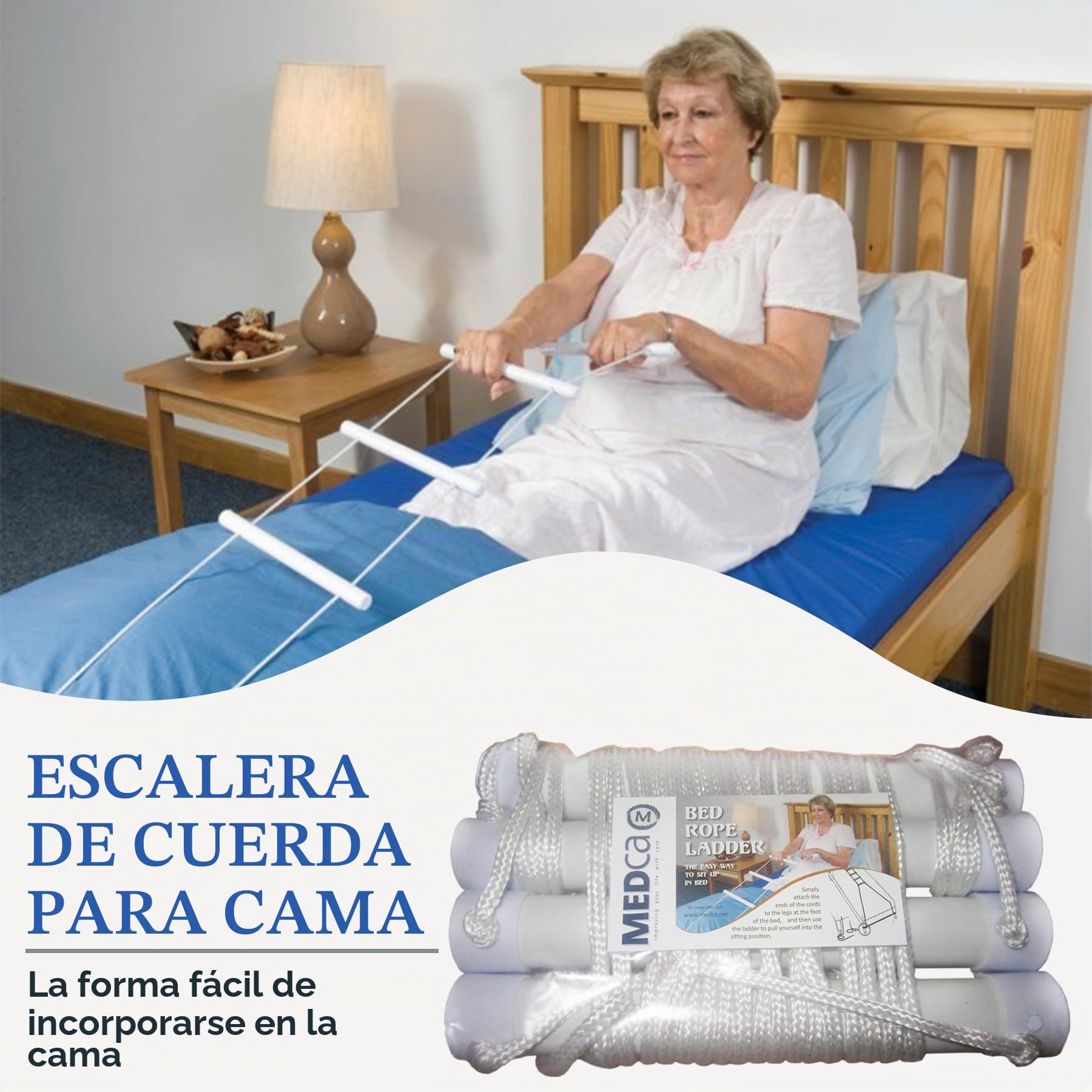 Escalera adaptable para sentarse, adaptable a cualquier armazón de cama, de MEDca