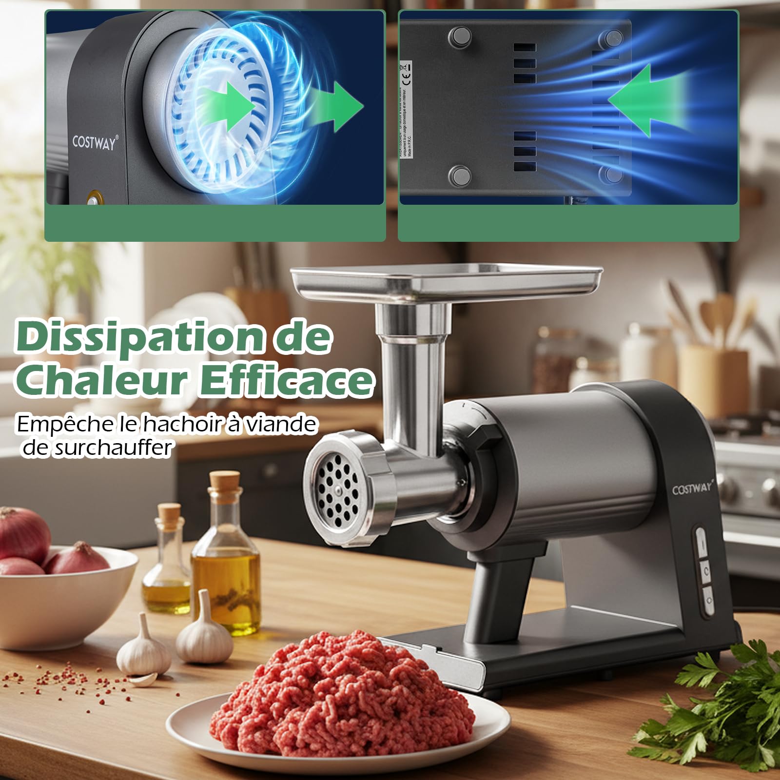RELAX4LIFE Hachoir à viande électrique 2000 W en aluminium 3-en-1