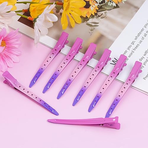 Miniatura 5 de Bantoye - Paquete de 24 pinzas de pato, 3.35 pulgadas de metal inoxidable con agujeros para peinar el cabello, coloración del cabello, rojo rosa