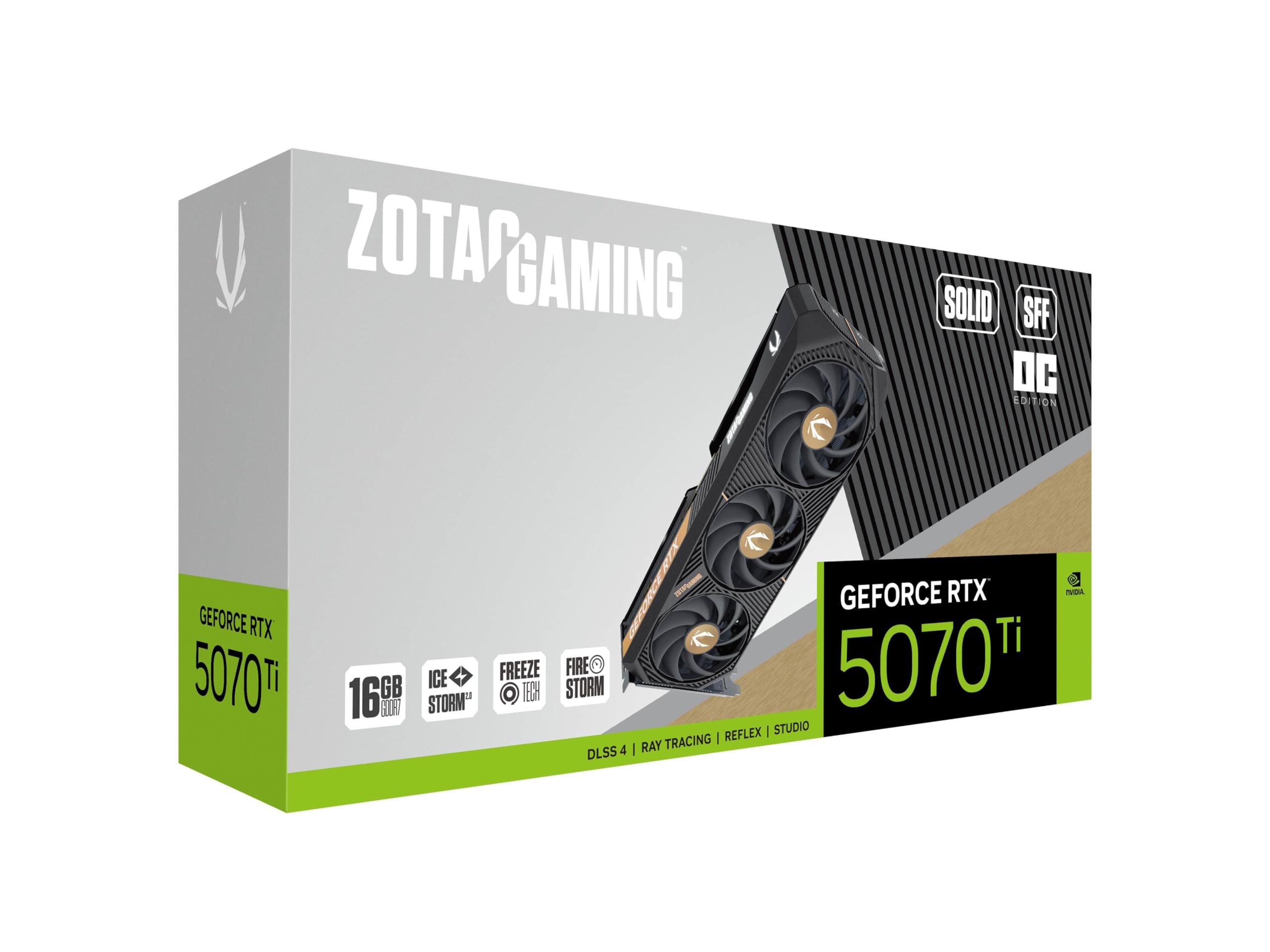 ZOTAC Gaming GeForce RTX 5070 Ti Solid SFF OC DLSS 4 16GB GDDR7 256-bit 28Gbps PCIE 5.0 Scheda grafica da gioco, raffreddamento avanzato IceStorm 2.0, ZT-B50710J3-10P