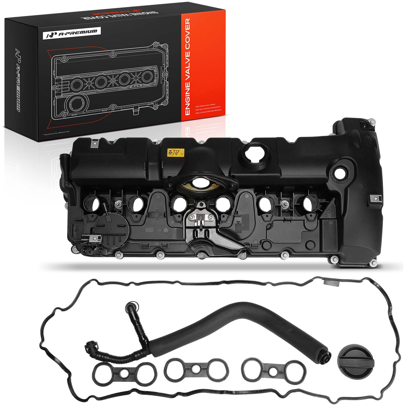A-Premium Engine Valve Cover Compatible with BMW 125i, 128i, 130i, 323i, 325i, 328i, 525i, 528i, 530i, X1, X3, X5, Z4, Replace# 11127552281 (Standard Type with PCV Hose)