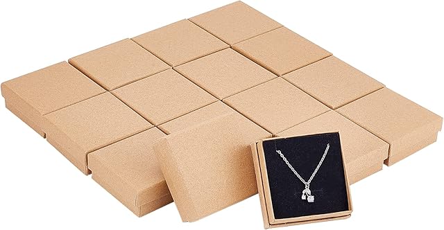NBEADS 16 Pcs 7×7×2.6cm Square Burlywood Cardboard Bead Paper Gift Box for Jewellery Bracelet Necklace Crafts Birthday Christmas Festival Present Storage