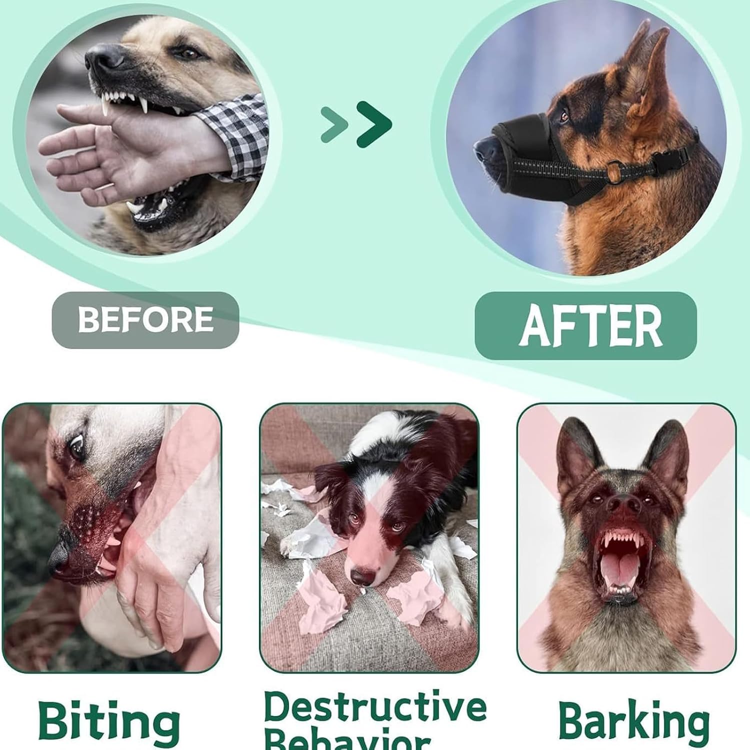 New Soft Dog Muzzle with Reflective & Adjustable Strap, Stop Biting, Barking, Chewing, Breathable Dog Mouth Guard for Biting Chewing Grooming, Allow Panting Drinking, DarkBlack, XL image 3