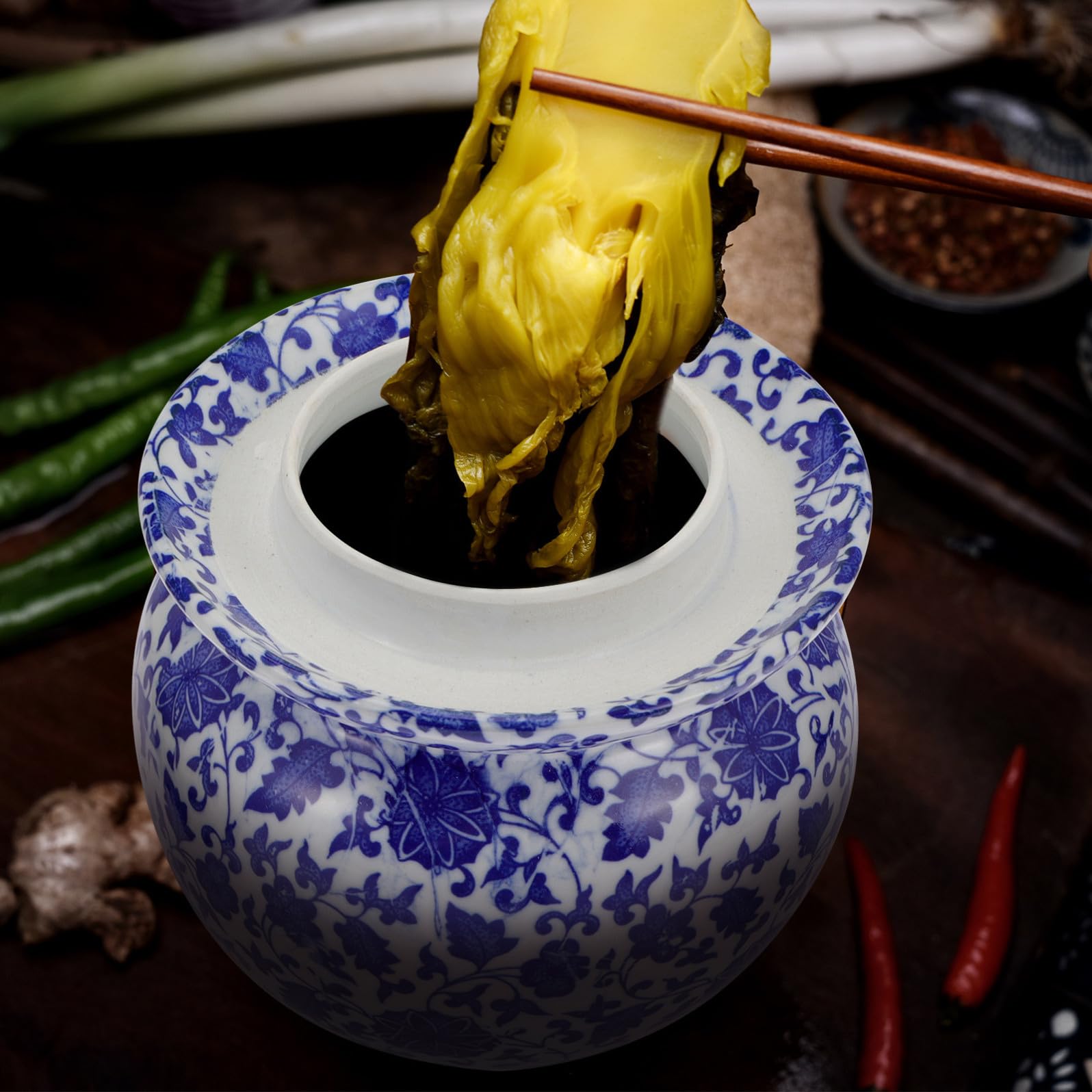 Barattolo per Alimenti in Ceramica Doppio Coperchio Ermetico, Vaso per Sottaceti Facile da Aprire e Chiudere, Contenitore Cucina per Conservazione Alimentare