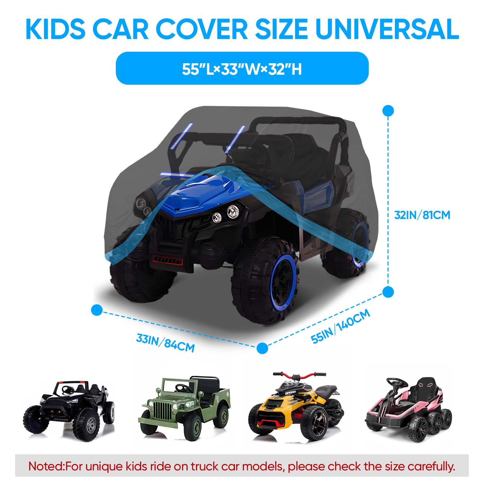 NEVERLAND Kids Ride-On Toy Car Cover - Heavy Duty 420D Waterproof All-Weather Protection for Power Wheels Jeep & Toddler Electric Vehicles - Universal Fit with 3 Reflective Strips