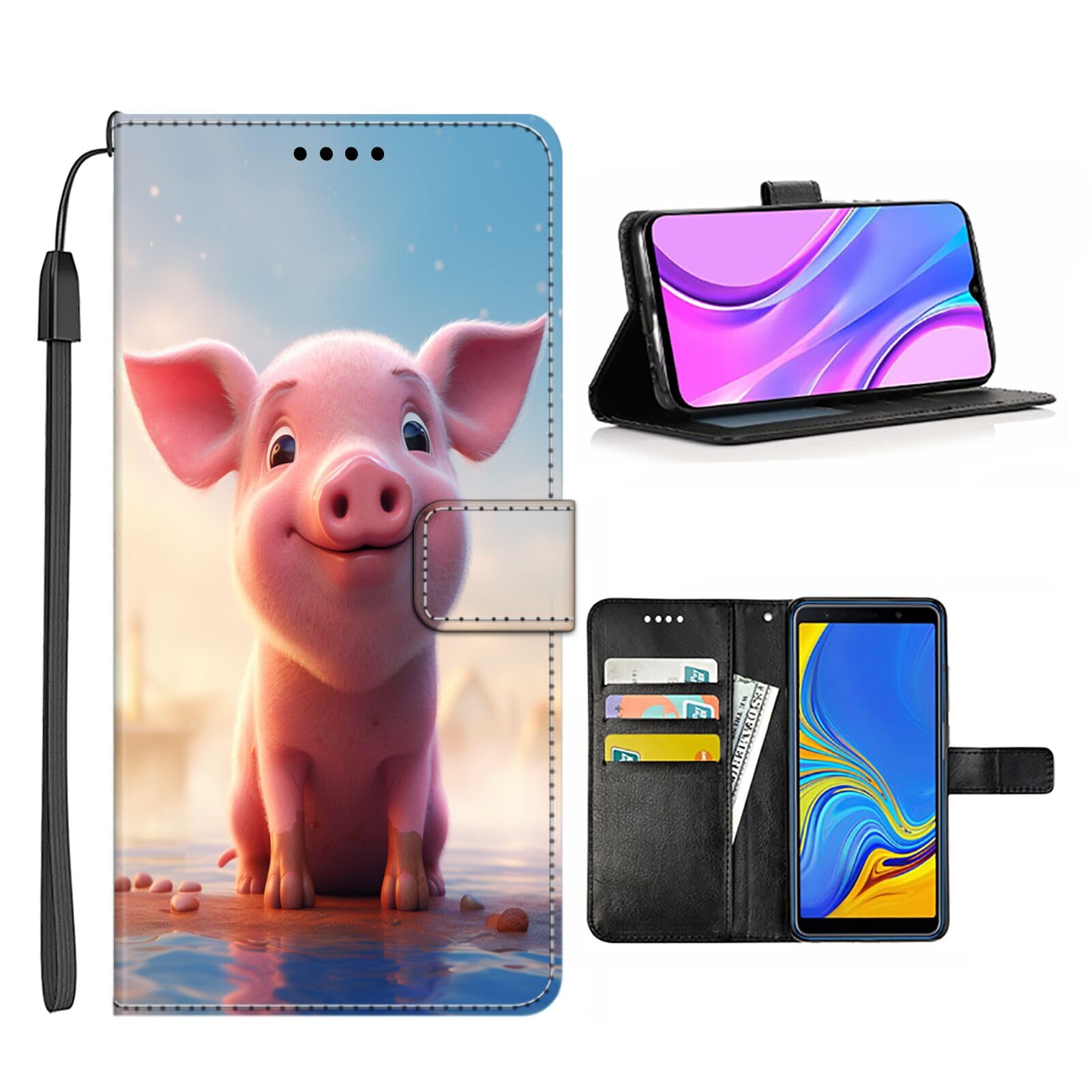 SHENCANG BLUE Wallet Case for Samsung Galaxy S21+ Pig-aa17 Smartphone Folio Pocket Flip Card Holder Kickstand Multifunction Cellphone Case with Wrist Strap Multicolor