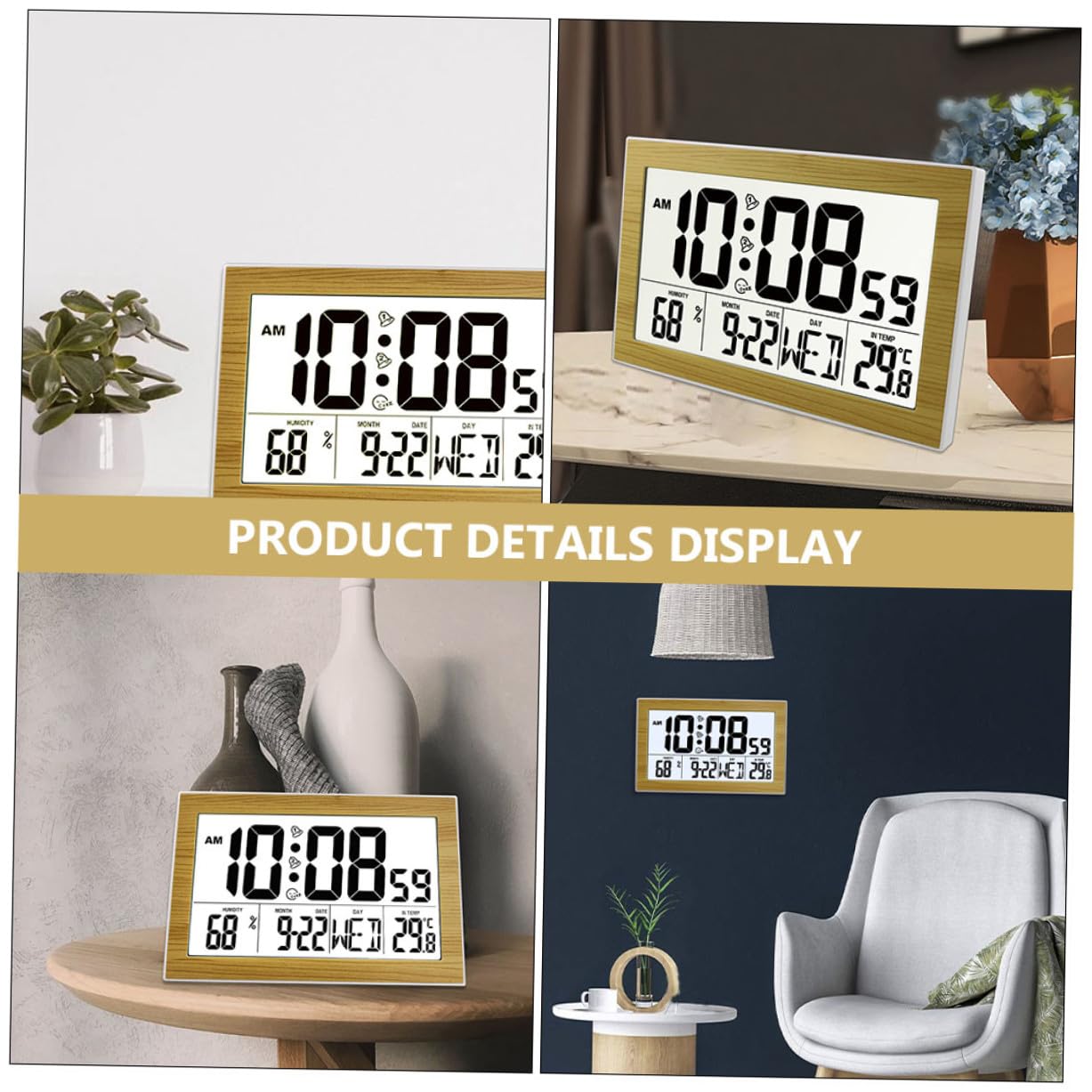 Orologio Digitale da Parete e Tavolo con Ampio Display e Calendario Silenzioso Batterie Design in Legno per Casa Ufficio e Scuola Facile da Montare e Leggere